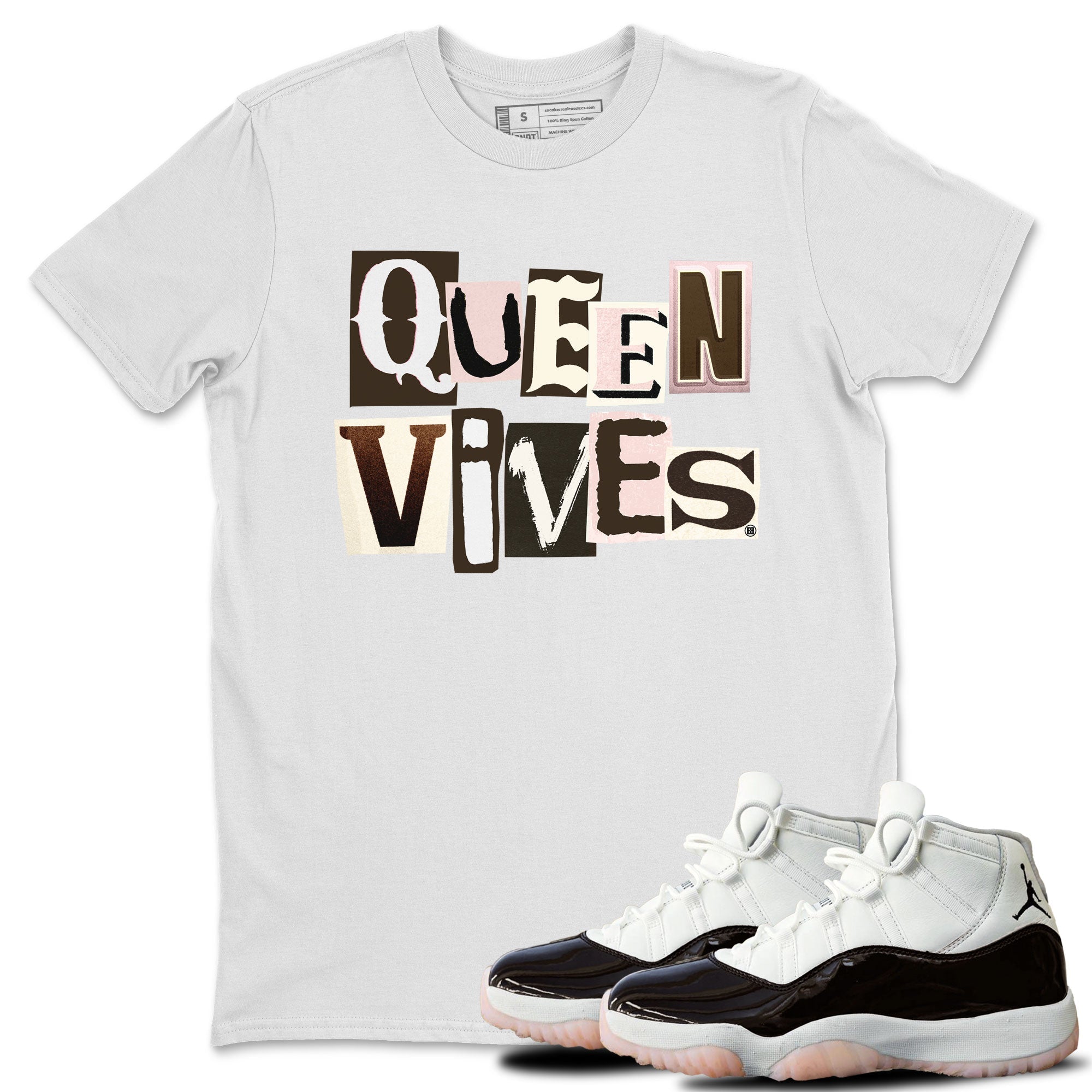 Air Jordan 11 Neapolitan shirt to match jordans Queen Vibes sneaker matching t-shirts and clothing Jordan 11 WMNS Neapolitan Drip Gear Zone Cotton Casual Unisex White 1 T-Shirt