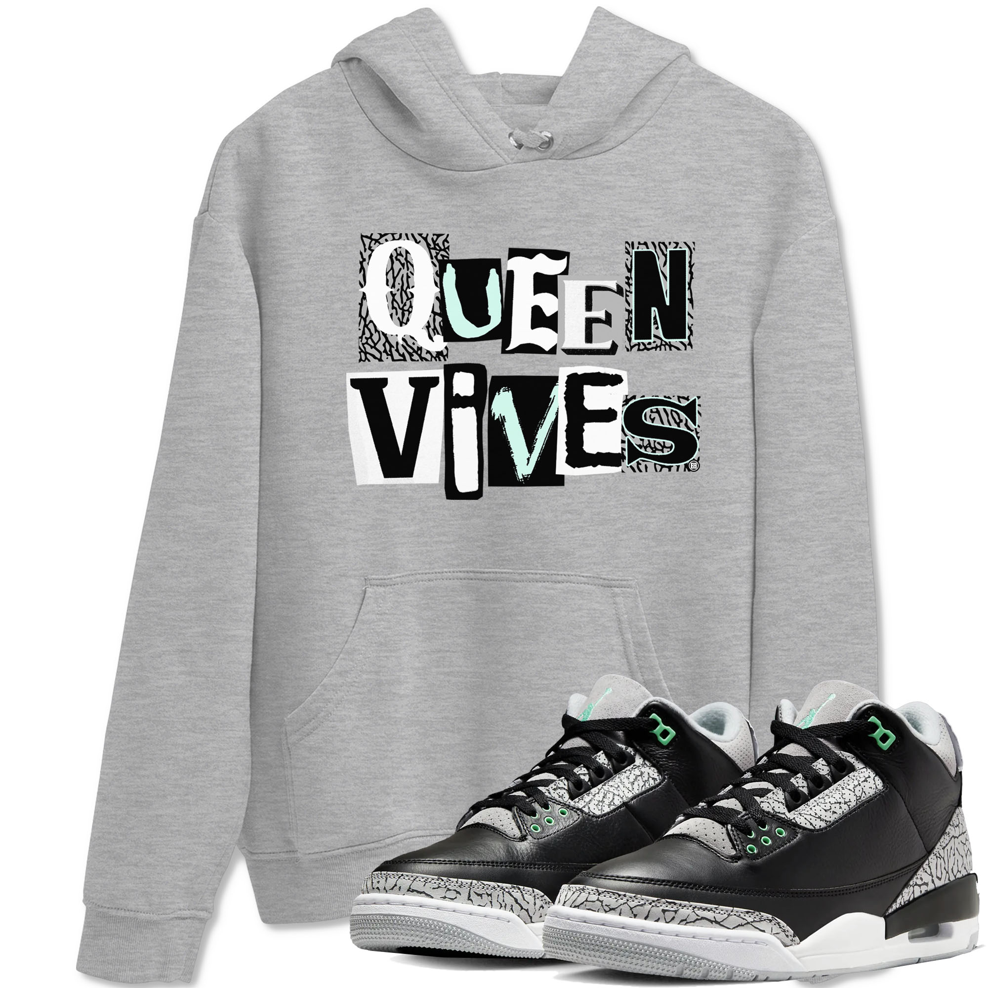 3s Green Glow shirt to match jordans Queen Vibes sneaker tees Air Jordan 3 Green Glow Drip Gear Zone unisex cotton Heather Grey 1 crew neck shirt