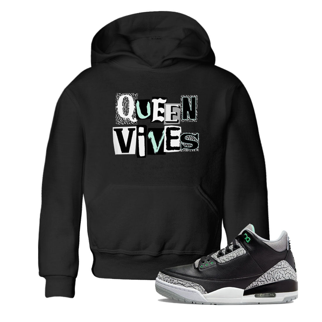 3s Green Glow shirt to match jordans Queen Vibes sneaker tees Air Jordan 3 Green Glow Drip Gear Zone baby toddler Black 1 cotton Shirt