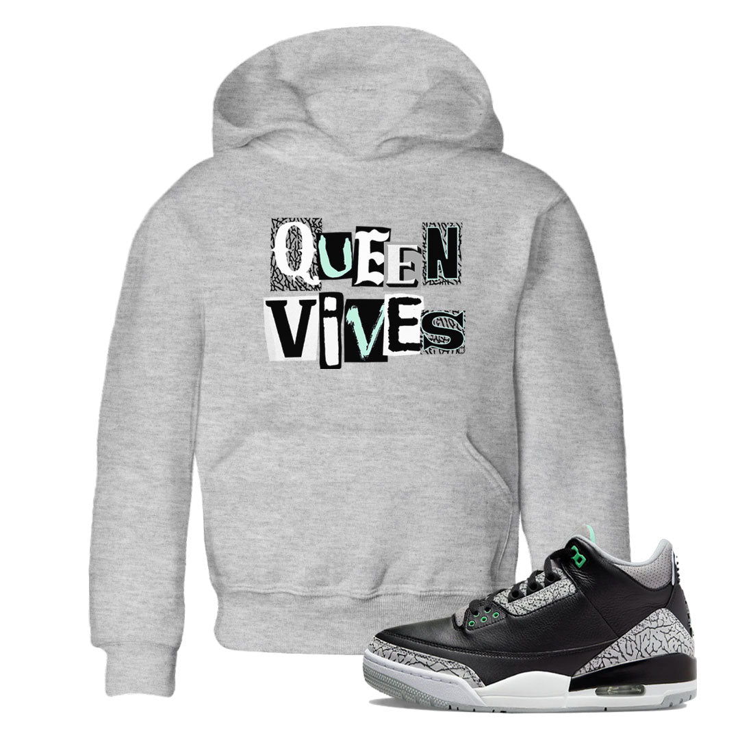 3s Green Glow shirt to match jordans Queen Vibes sneaker tees Air Jordan 3 Green Glow Drip Gear Zone baby toddler Heather Grey 1 cotton Shirt