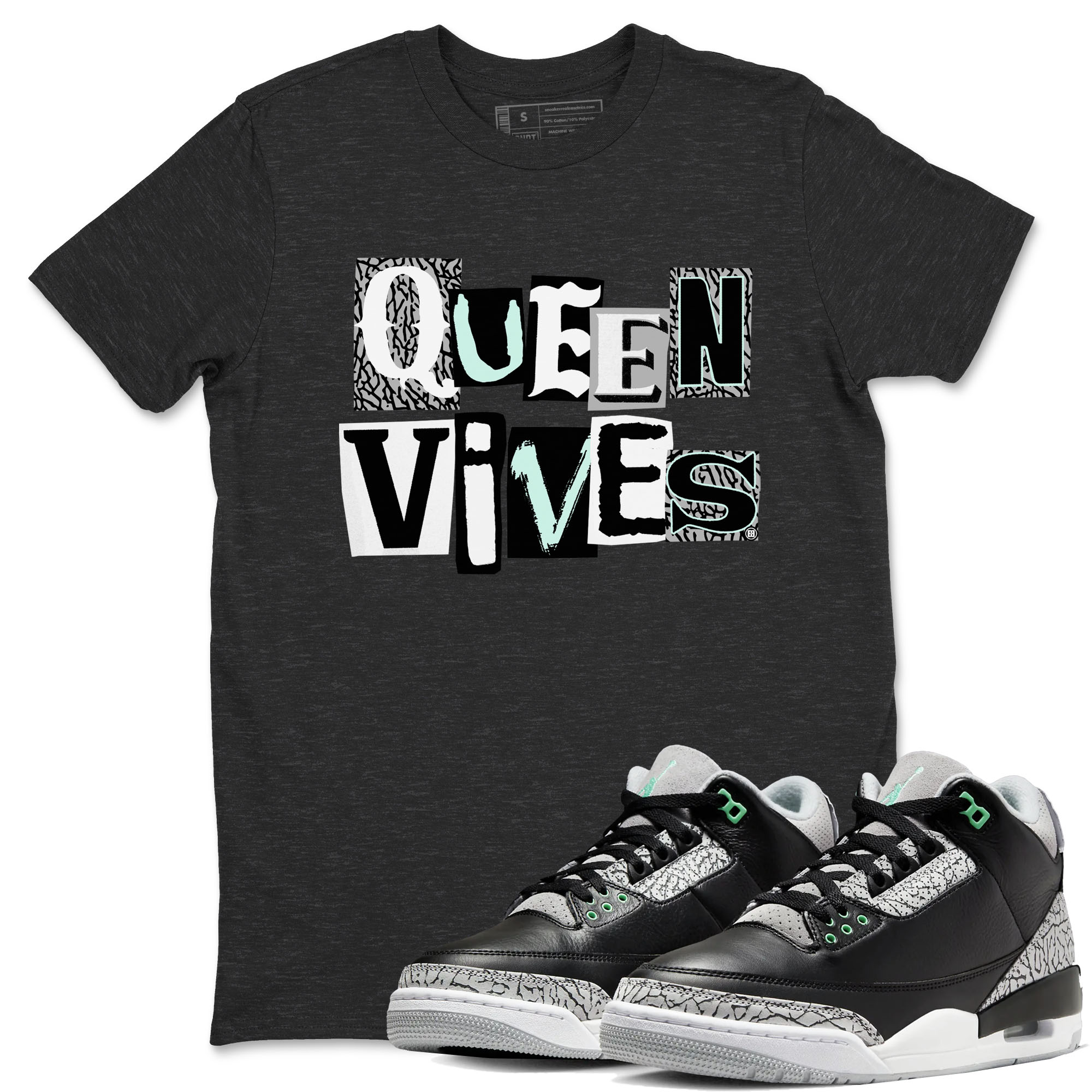 3s Green Glow shirt to match jordans Queen Vibes sneaker tees Air Jordan 3 Green Glow Drip Gear Zone unisex cotton Charcoal Heather 1 crew neck shirt