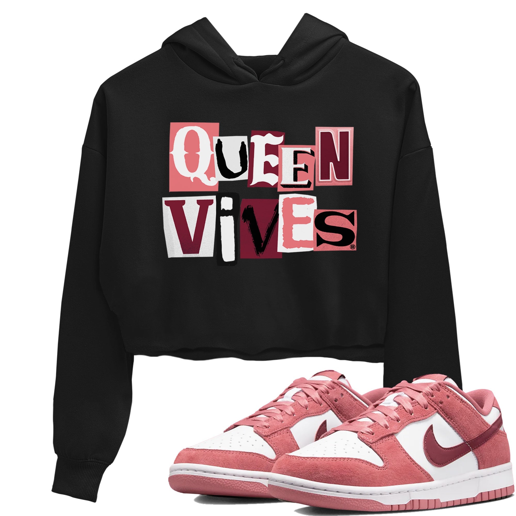Dunks Valentines Day shirt to match jordans Queen Vibes sneaker tees Dunks Valentine's Day Drip Gear Zone Black 1 crop length shirt
