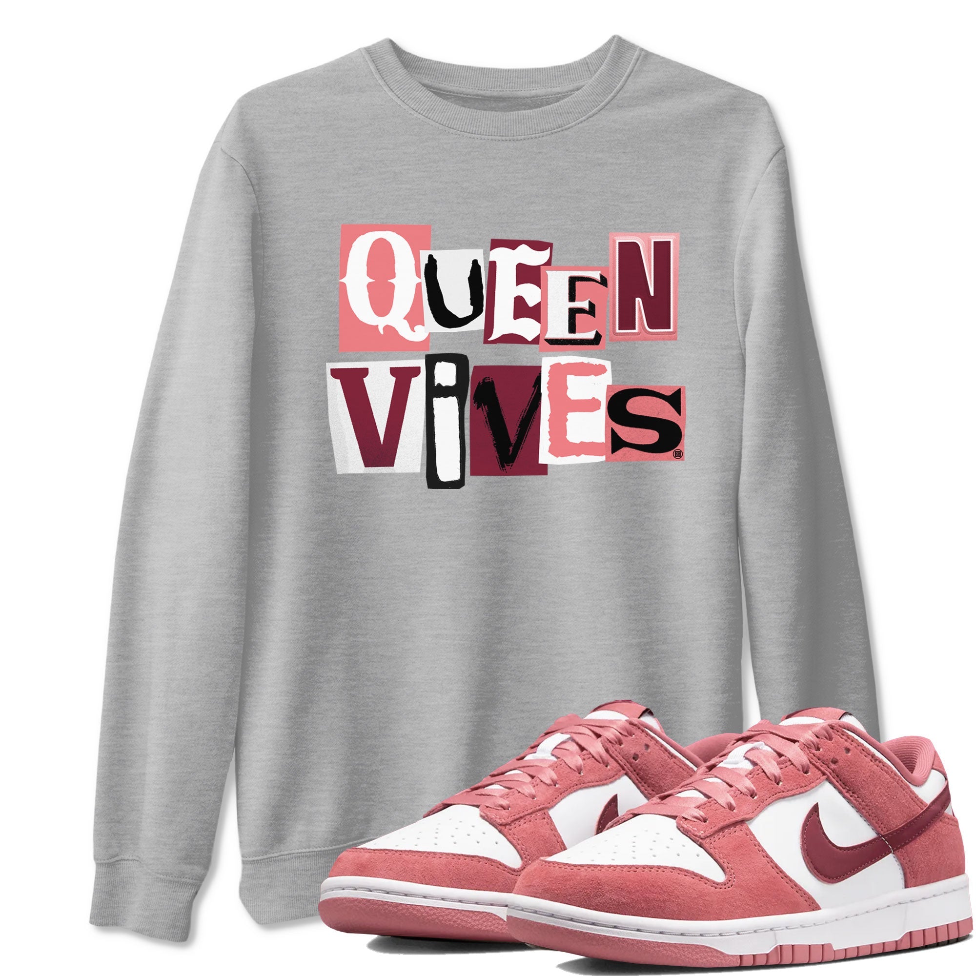 Dunks Valentines Day shirt to match jordans Queen Vibes sneaker tees Dunks Valentine's Day Drip Gear Zone unisex cotton Heather Grey 1 crew neck shirt