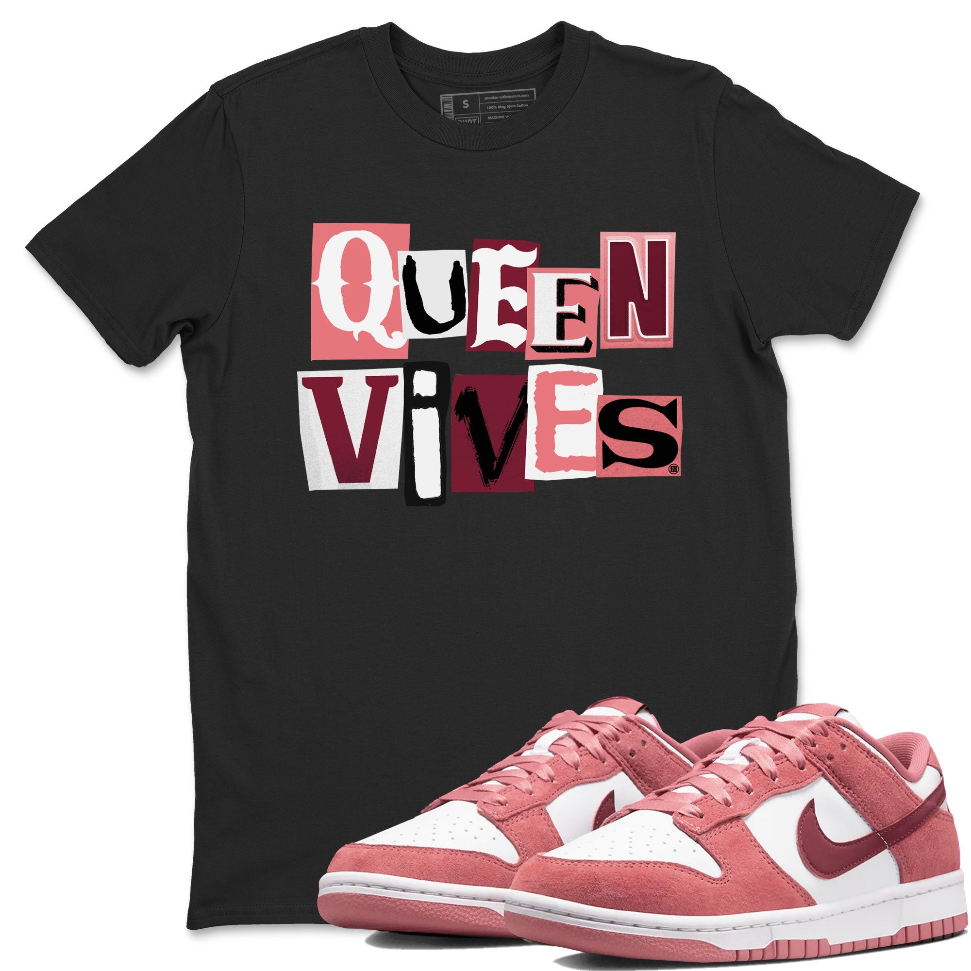 Dunks Valentines Day shirt to match jordans Queen Vibes sneaker tees Dunks Valentine's Day Drip Gear Zone unisex cotton Black 1 crew neck shirt