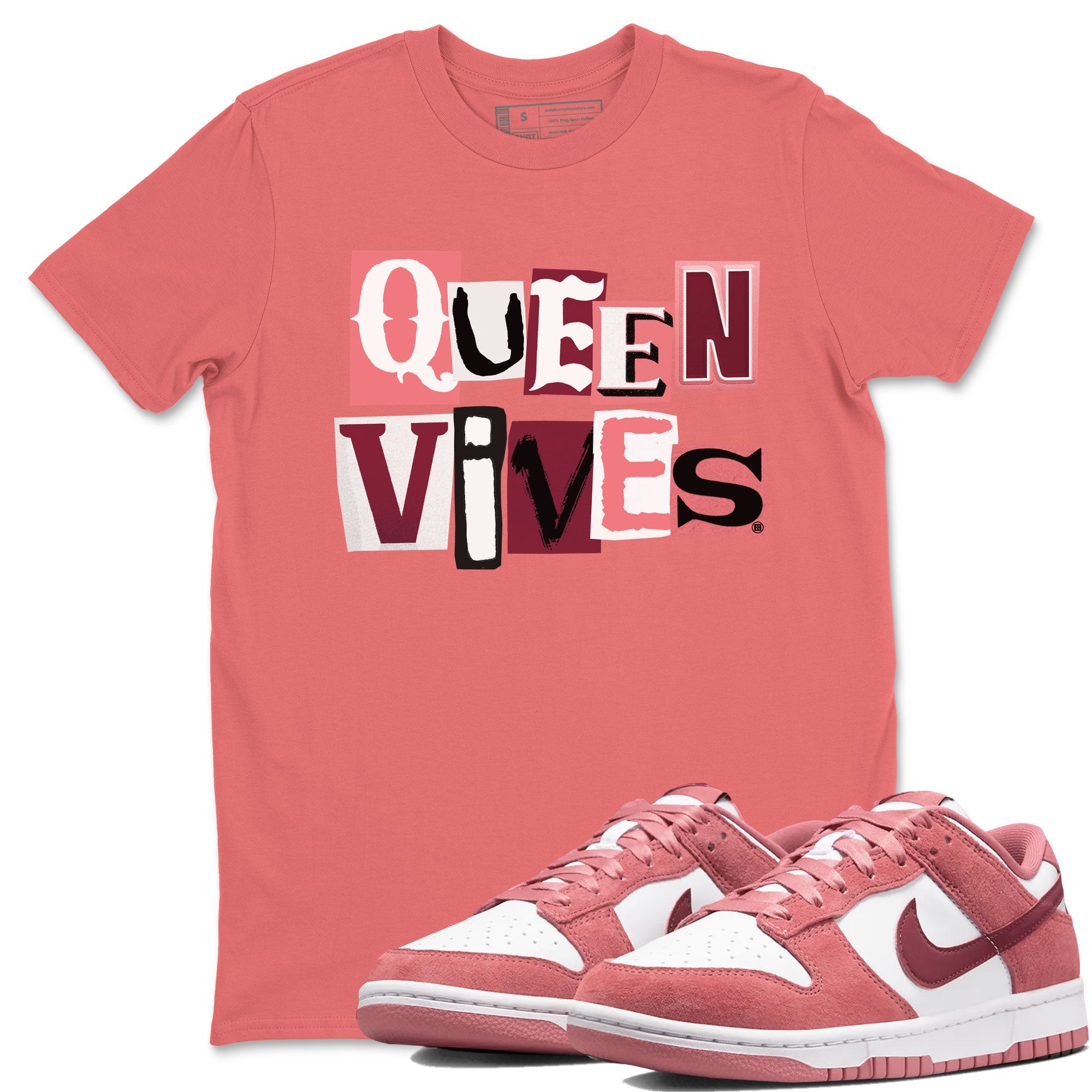 Dunks Valentines Day shirt to match jordans Queen Vibes sneaker tees Dunks Valentine's Day Drip Gear Zone unisex cotton Coral 1 crew neck shirt
