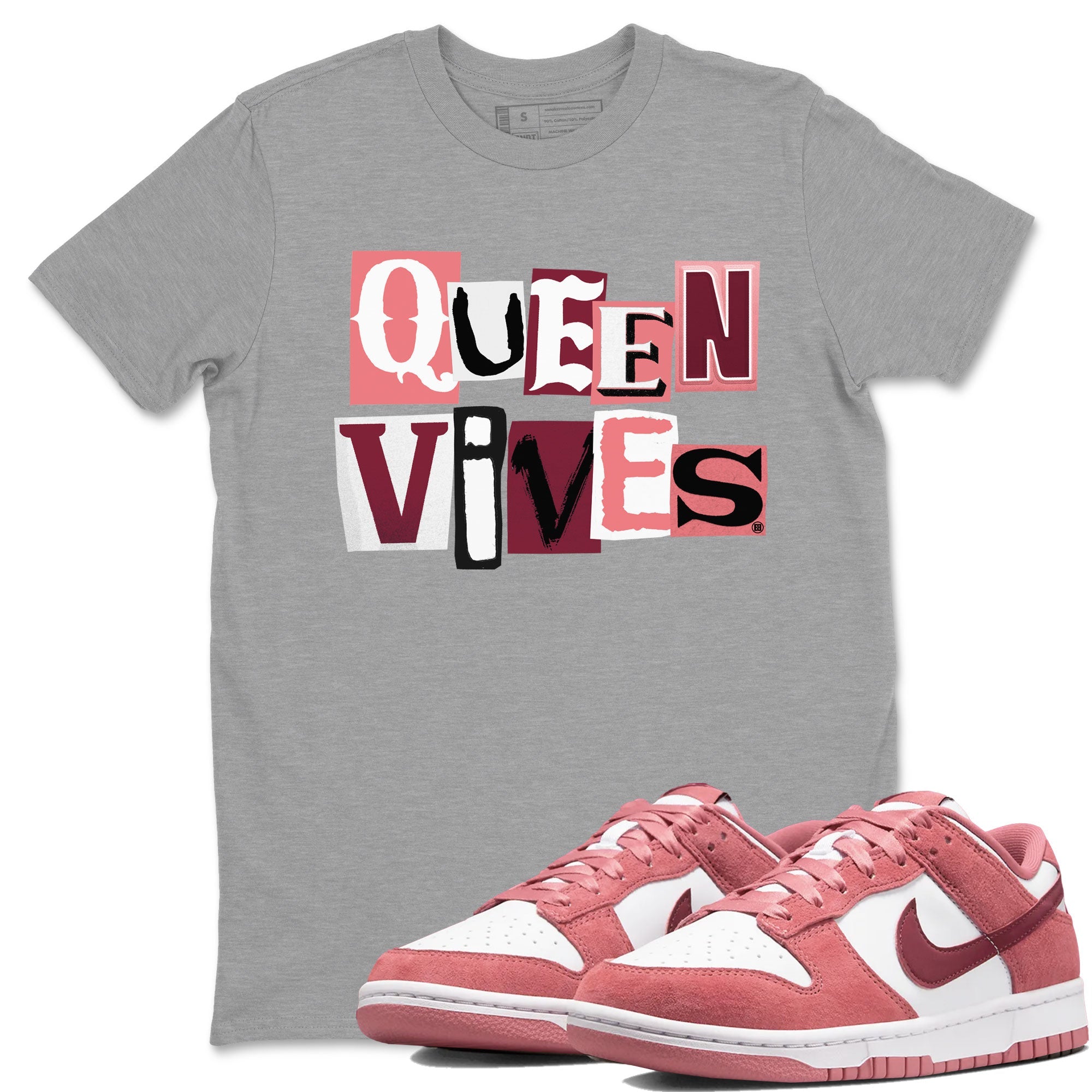 Dunks Valentines Day shirt to match jordans Queen Vibes sneaker tees Dunks Valentine's Day Drip Gear Zone unisex cotton Heather Grey 1 crew neck shirt