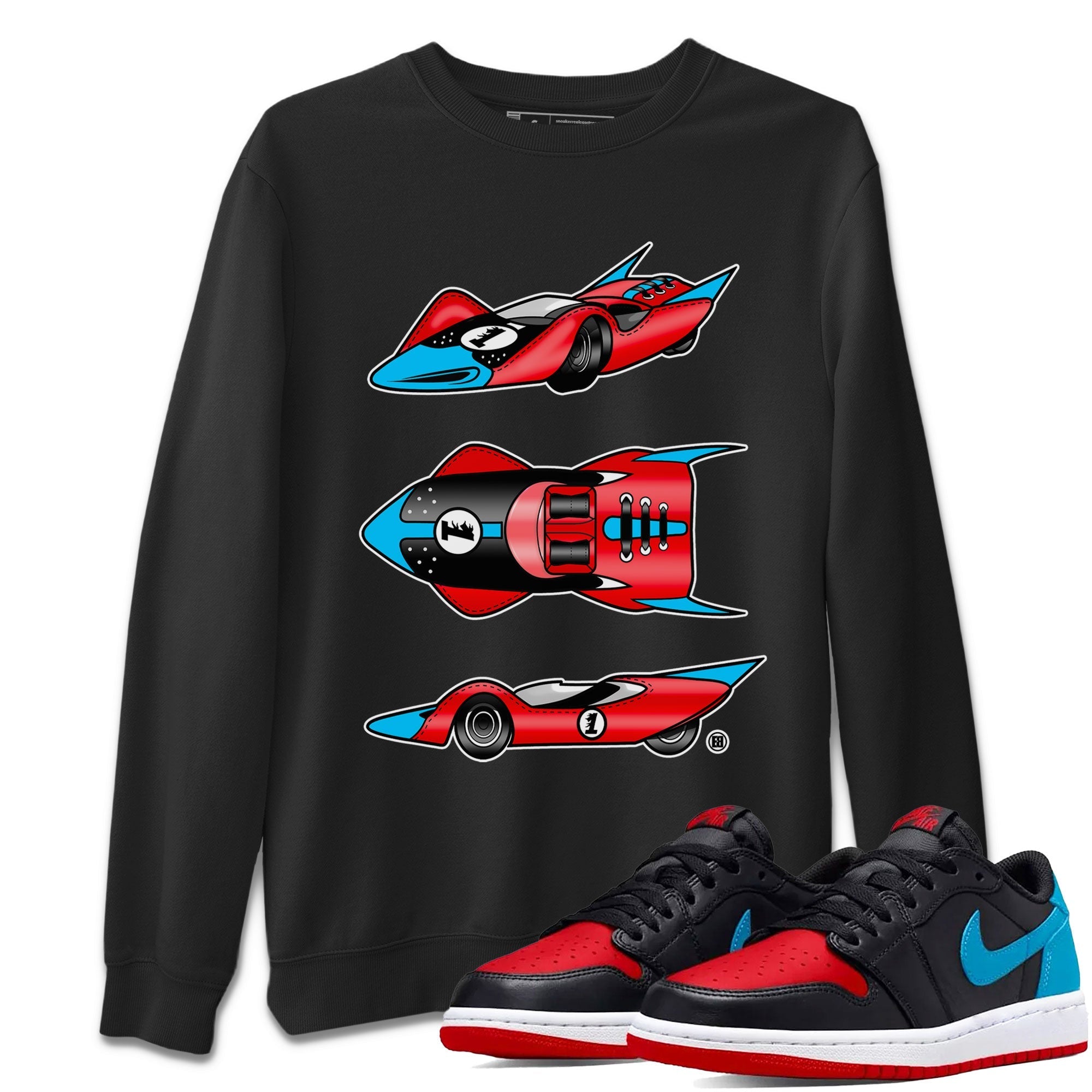 1s Low UNC to Chicago Sneaker Match Tees Race Car Streetwear Sneaker Shirt Air Jordan 1 UNC to Chicago Drip Gear Zone Sneaker Matching Clothing Short Sleeve T-Shirt Black 1