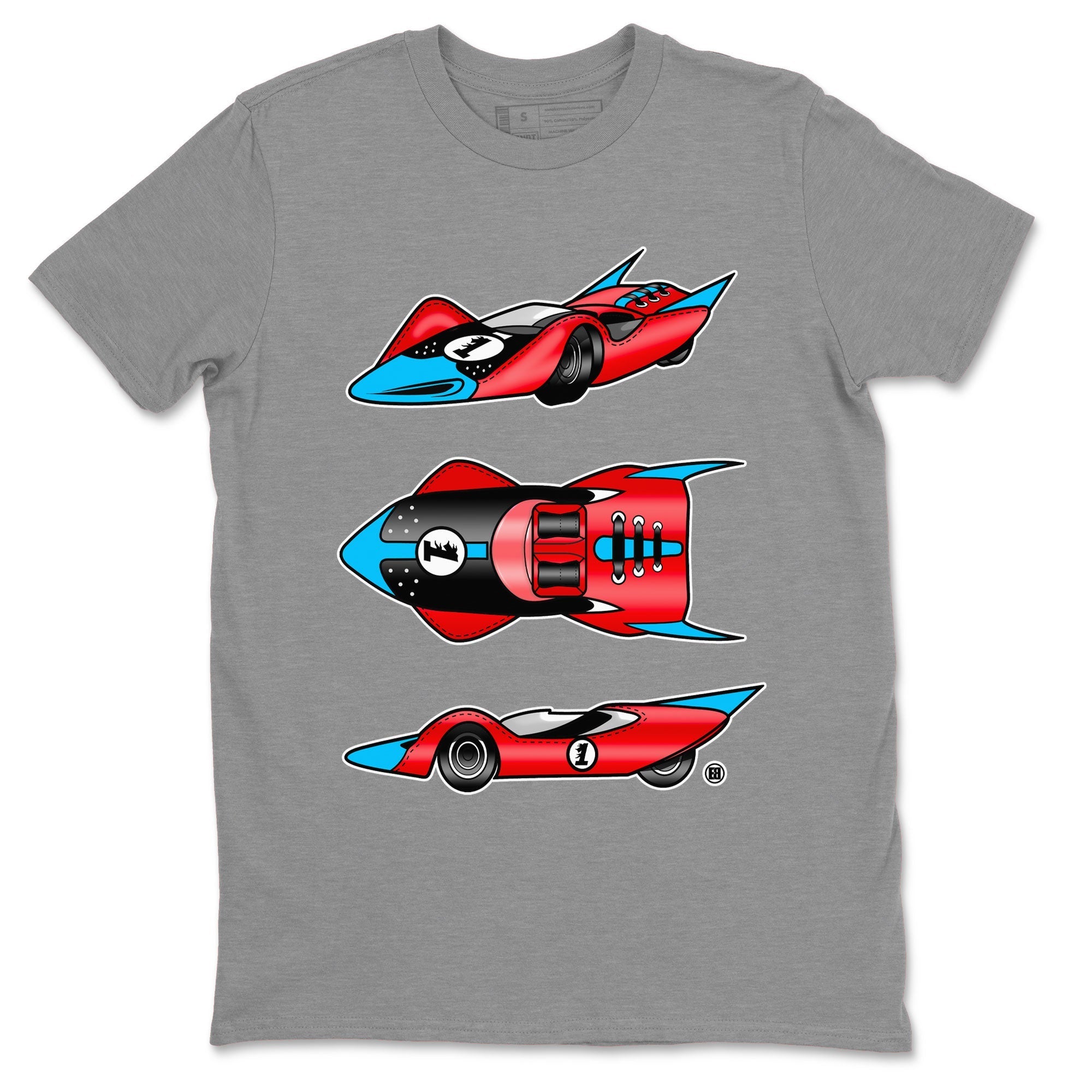 1s Low UNC to Chicago Sneaker Match Tees Race Car Streetwear Sneaker Shirt Air Jordan 1 UNC to Chicago Drip Gear Zone Sneaker Matching Clothing Short Sleeve T-Shirt Heather Grey 2