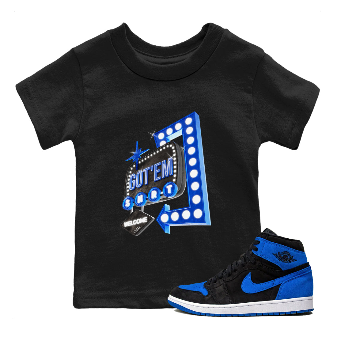 Air Jordan 1 Royal Reimagined shirt to match jordans Retro Neon Sign sneaker tees AJ1 Royal Reimagined Drip Gear Zone Kids Baby Toddler sneaker shirts Black 1 T-Shirt