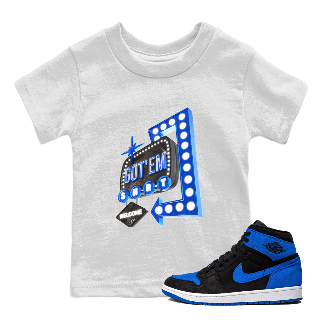 Air Jordan 1 Royal Reimagined shirt to match jordans Retro Neon Sign sneaker tees AJ1 Royal Reimagined Drip Gear Zone Kids Baby Toddler sneaker shirts White 1 T-Shirt