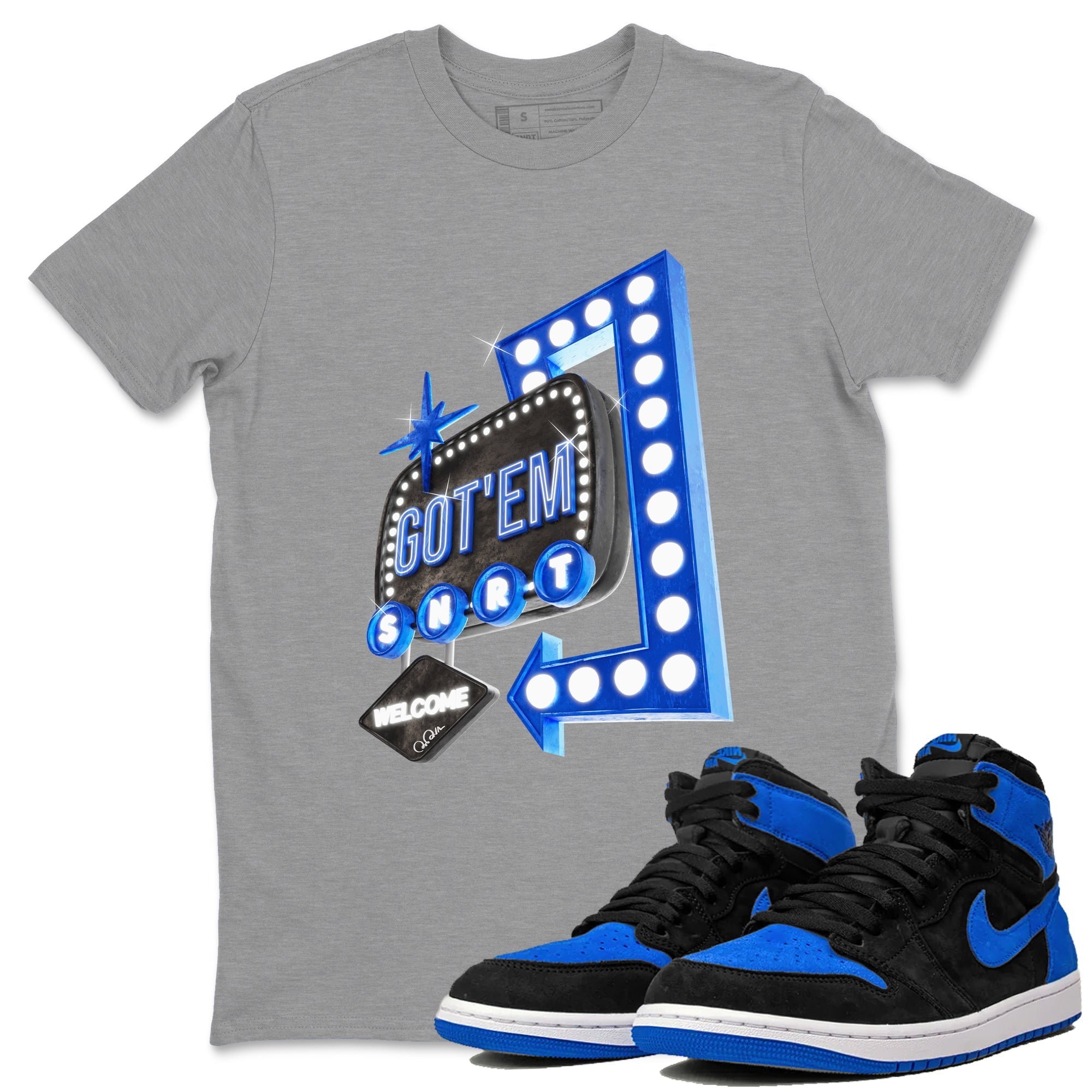 Air Jordan 1 Royal Reimagined shirt to match jordans Retro Neon Sign sneaker tees AJ1 Royal Reimagined Drip Gear Zone Unisex Sneaker Tees and Sneaker Match T-Shirt Heather Grey 1 T-Shirt