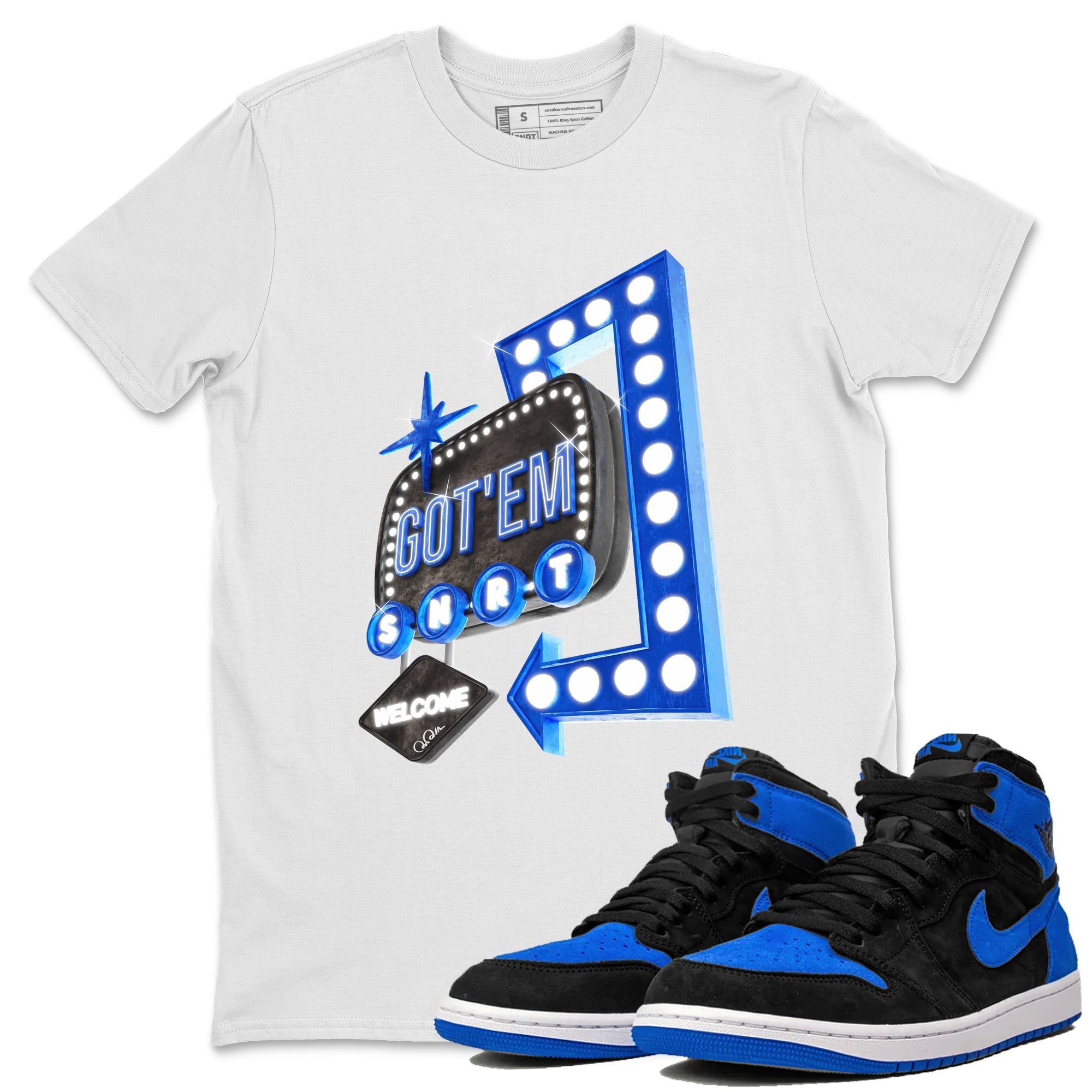 Air Jordan 1 Royal Reimagined shirt to match jordans Retro Neon Sign sneaker tees AJ1 Royal Reimagined Drip Gear Zone Unisex Sneaker Tees and Sneaker Match T-Shirt White 1 T-Shirt