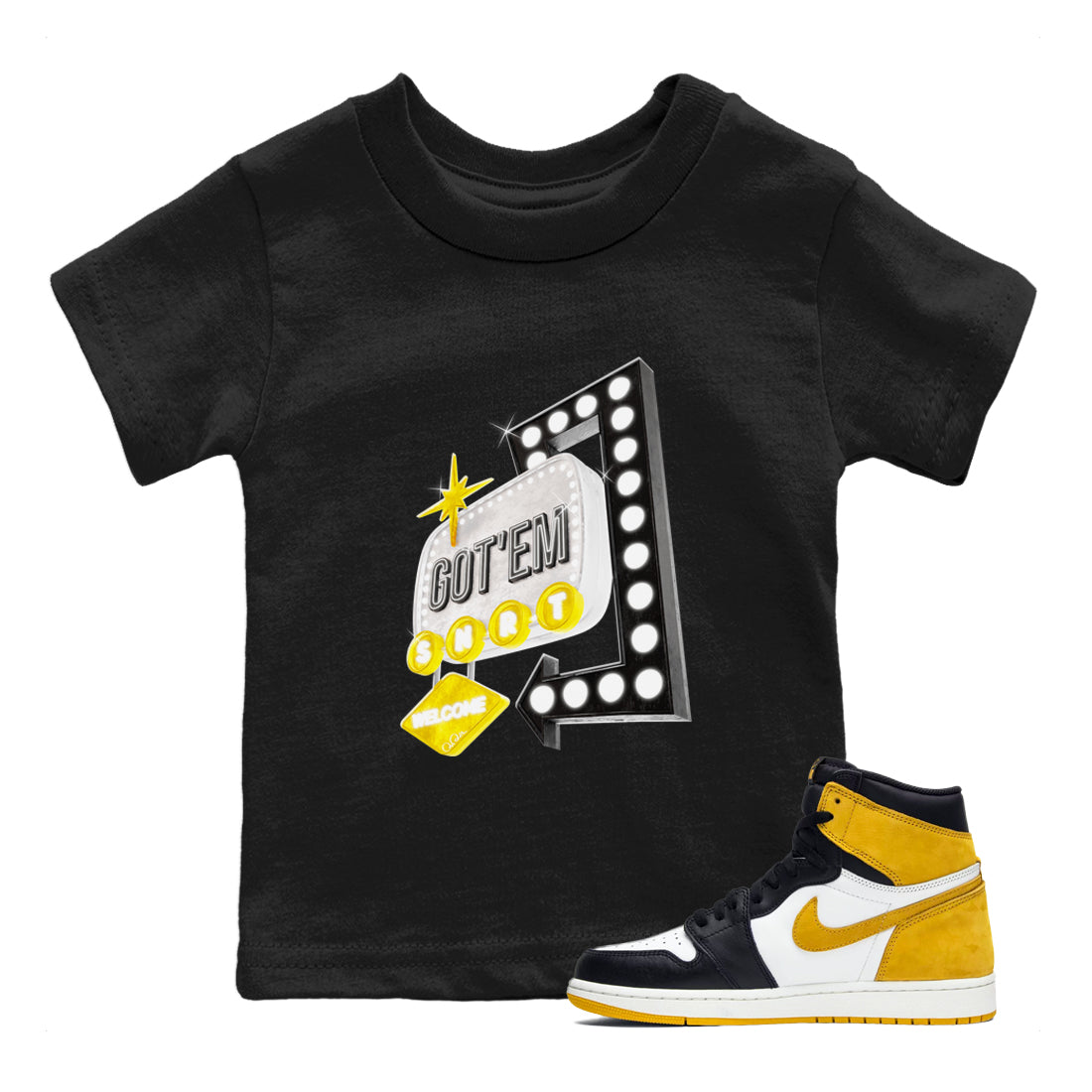 1s Yellow Ochre shirt to match jordans Retro Neon Sign sneaker tees streetwear brand Air Jordan 1 Yellow Ochre Drip Gear Zone Brand baby toddler Black 1 cotton Shirt