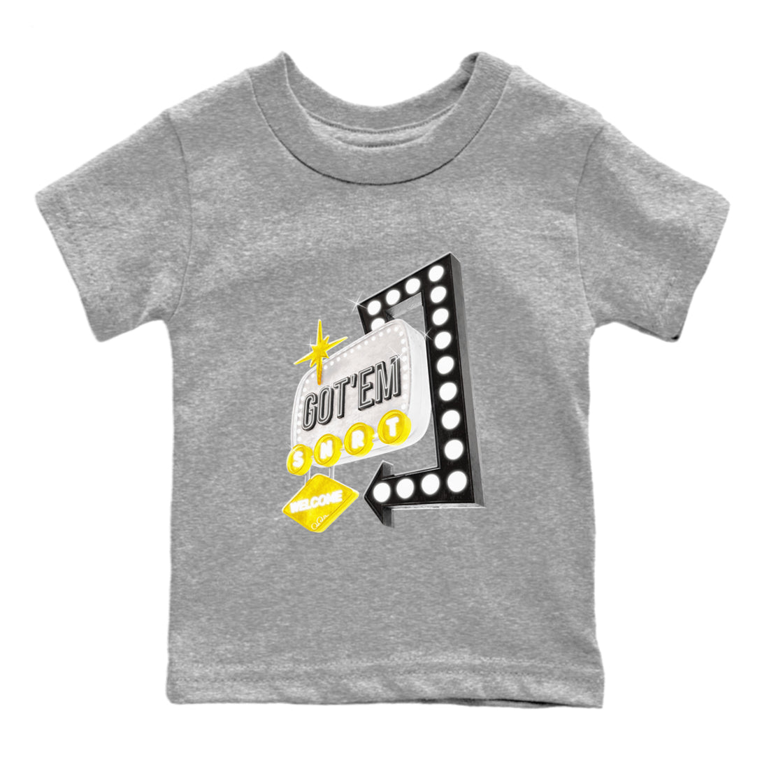 1s Yellow Ochre shirt to match jordans Retro Neon Sign sneaker tees streetwear brand Air Jordan 1 Yellow Ochre Drip Gear Zone Brand baby toddler Heather Grey 2 cotton Shirt