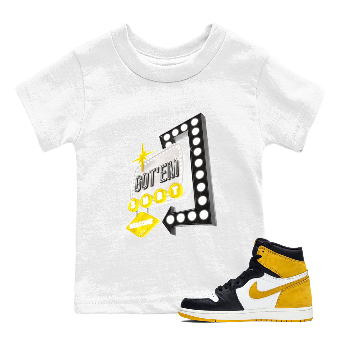 1s Yellow Ochre shirt to match jordans Retro Neon Sign sneaker tees streetwear brand Air Jordan 1 Yellow Ochre Drip Gear Zone Brand baby toddler White 1 cotton Shirt
