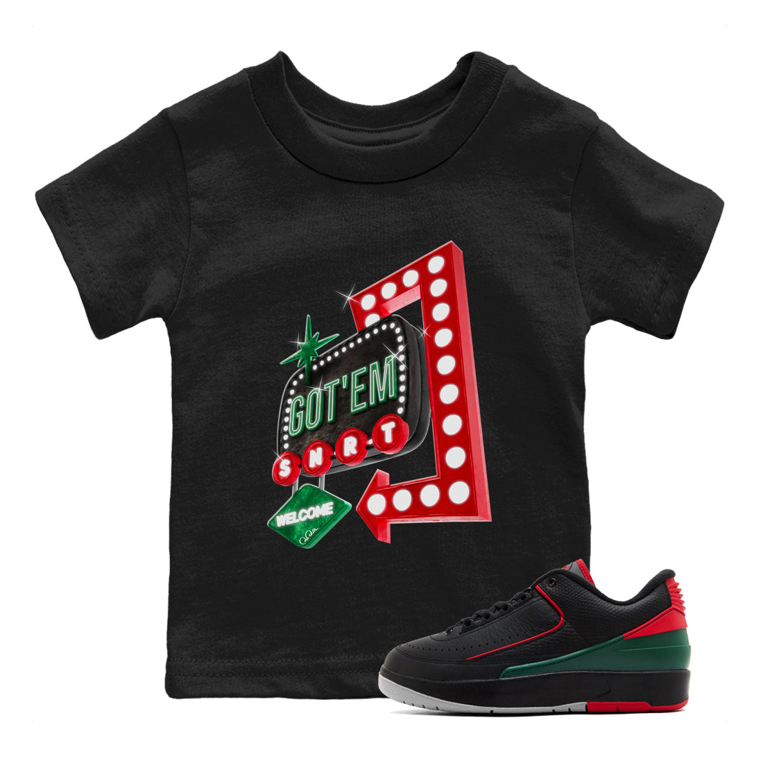 Jordan 2 Low Christmas X-mas Holiday special gift shirt to match jordans Retro Neon Sign sneaker tees Air Jordan 2 Christmas Drip Gear Zone Baby Toddler Black 1 T-Shirt