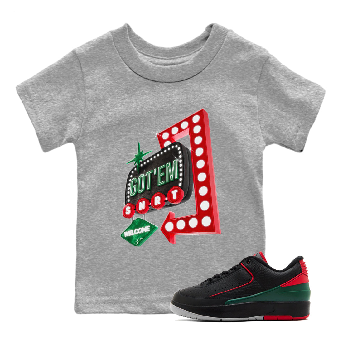 Jordan 2 Low Christmas X-mas Holiday special gift shirt to match jordans Retro Neon Sign sneaker tees Air Jordan 2 Christmas Drip Gear Zone Baby Toddler Heather Grey 1 T-Shirt