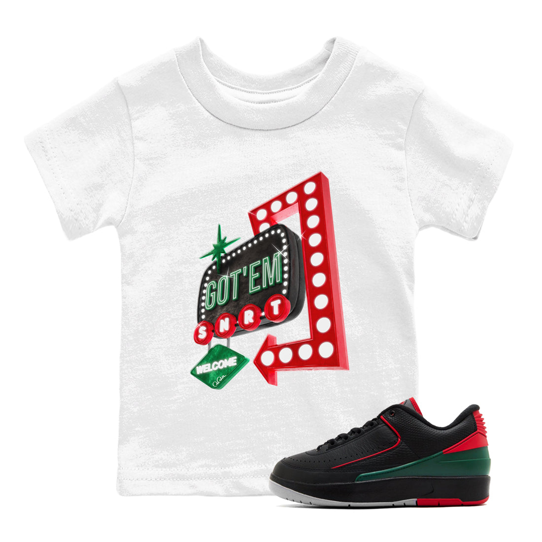 Jordan 2 Low Christmas X-mas Holiday special gift shirt to match jordans Retro Neon Sign sneaker tees Air Jordan 2 Christmas Drip Gear Zone Baby Toddler White 1 T-Shirt