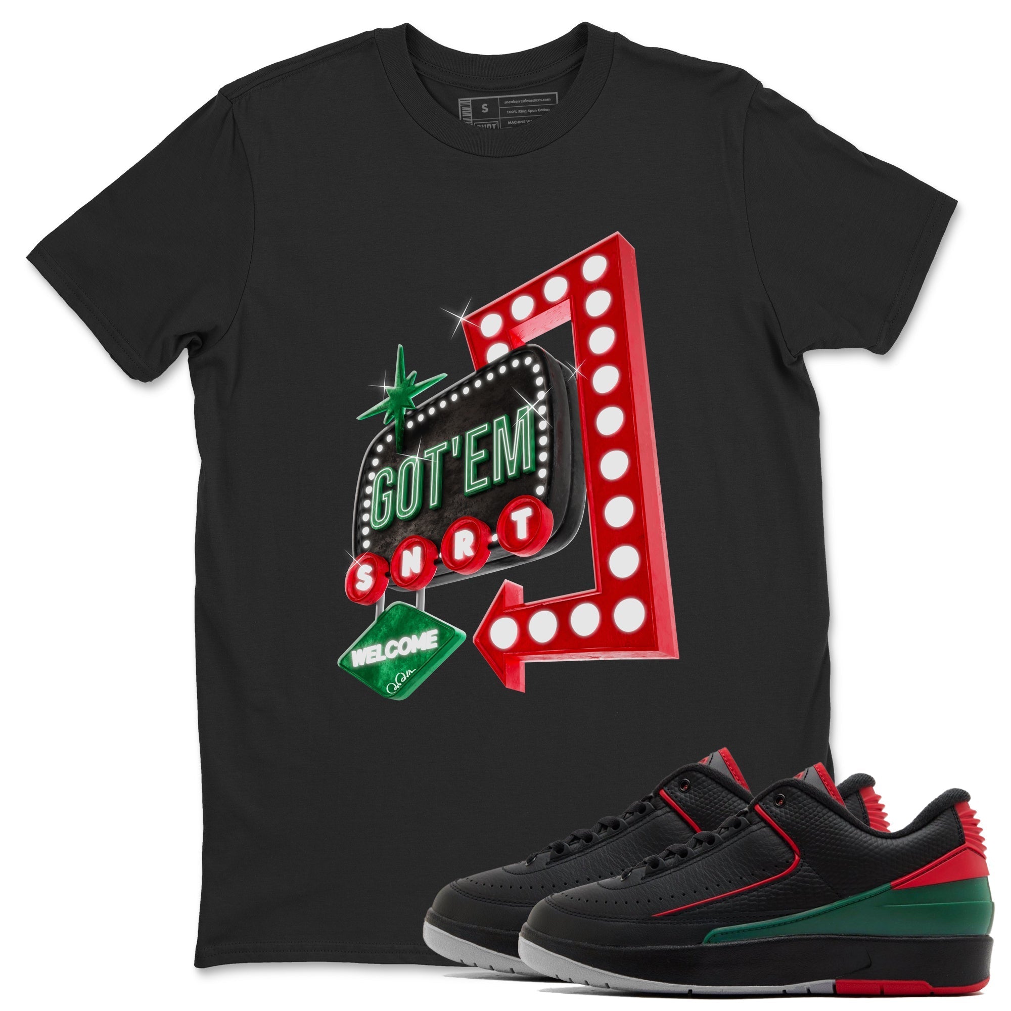 Jordan 2 Low Christmas X-mas Holiday special gift shirt to match jordans Retro Neon Sign sneaker tees Air Jordan 2 Christmas Drip Gear Zone Unisex Black 1 T-Shirt