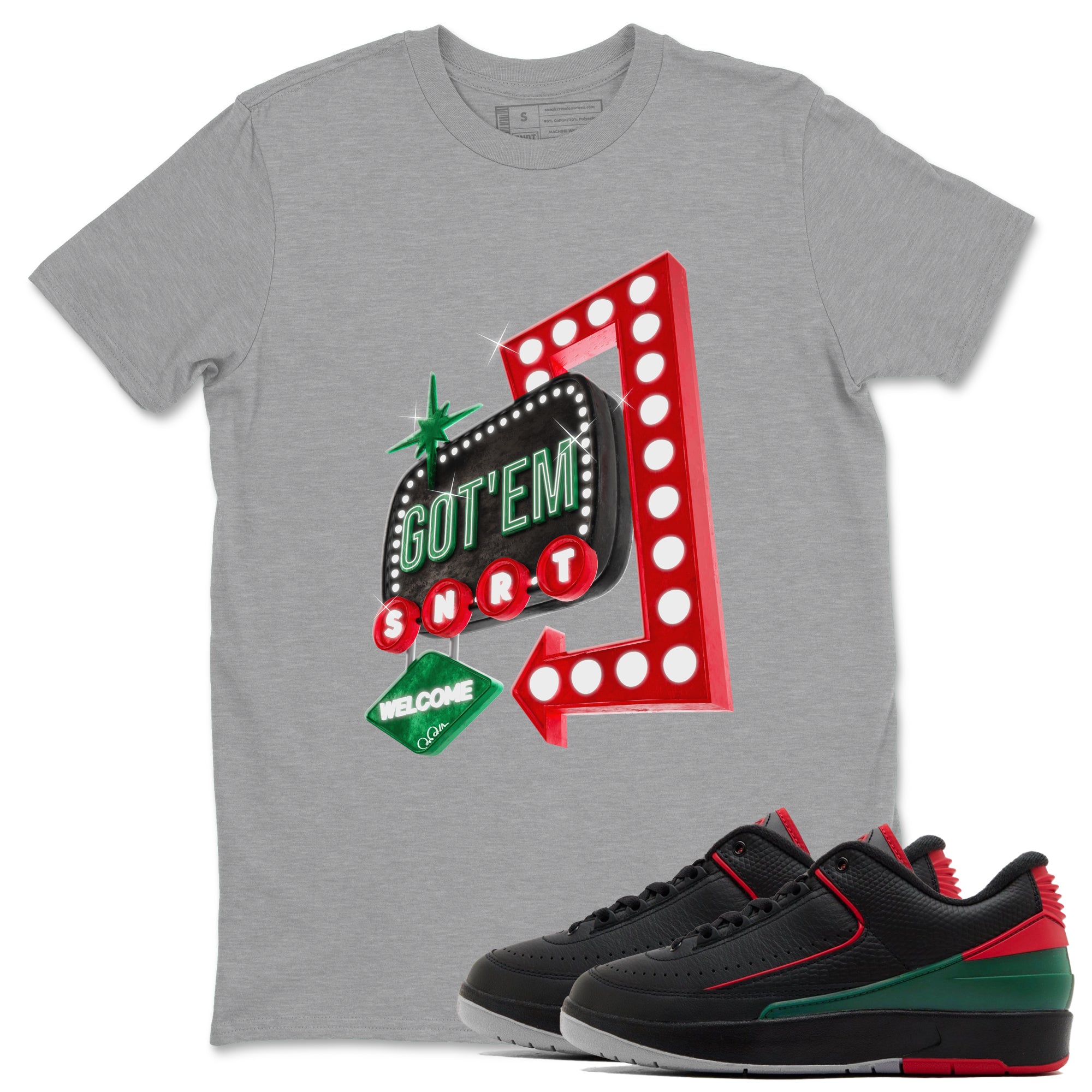 Jordan 2 Low Christmas X-mas Holiday special gift shirt to match jordans Retro Neon Sign sneaker tees Air Jordan 2 Christmas Drip Gear Zone Unisex Heather Grey 1 T-Shirt