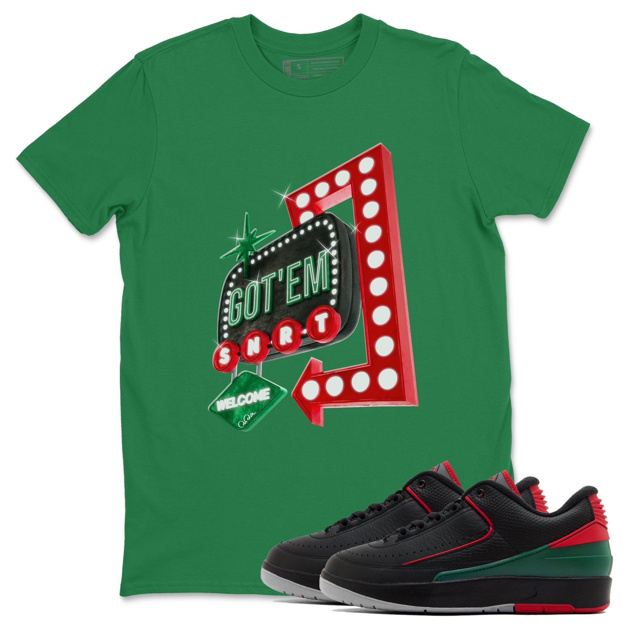 Jordan 2 Low Christmas X-mas Holiday special gift shirt to match jordans Retro Neon Sign sneaker tees Air Jordan 2 Christmas Drip Gear Zone Unisex Kelly Green 1 T-Shirt