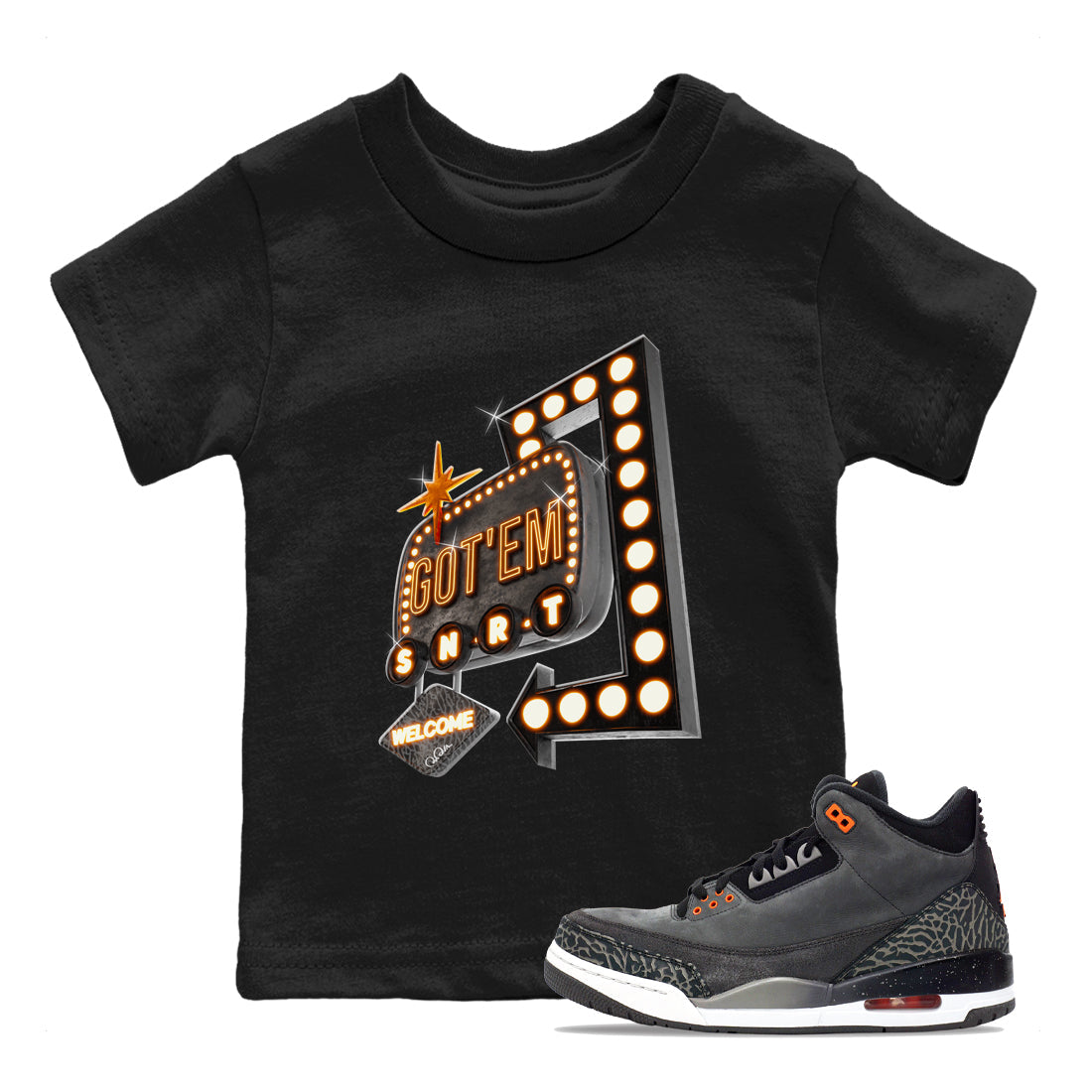 Air Jordan 3 Fear shirt to match jordans Retro Neon Sign sneaker tees AJ3 Fear Drip Gear Zone Baby Toddler Black 1 T-Shirt