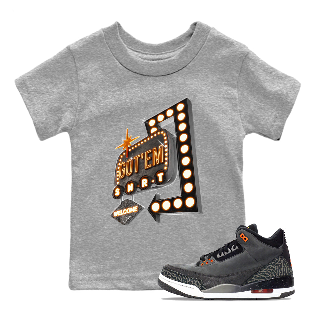 Air Jordan 3 Fear shirt to match jordans Retro Neon Sign sneaker tees AJ3 Fear Drip Gear Zone Baby Toddler Heather Grey 1 T-Shirt