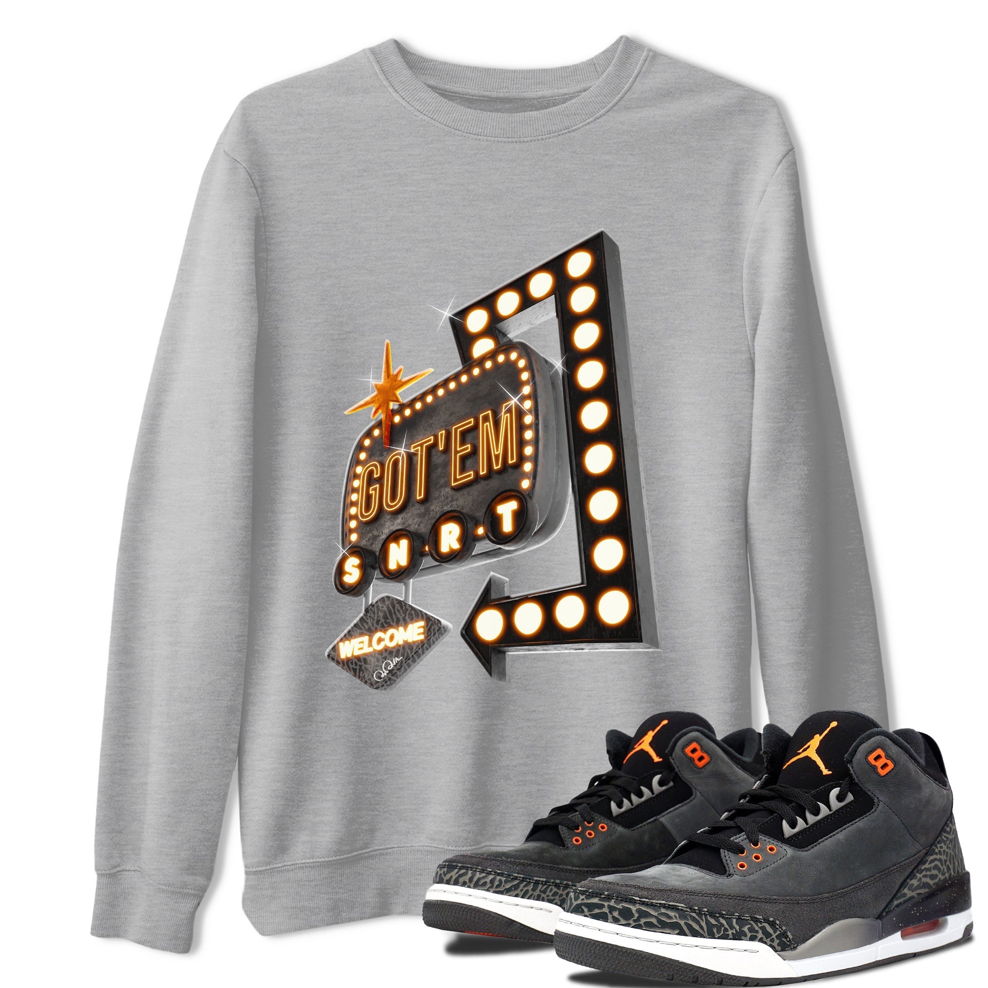 Air Jordan 3 Fear shirt to match jordans Retro Neon Sign sneaker tees AJ3 Fear Drip Gear Zone Unisex Heather Grey 1 T-Shirt