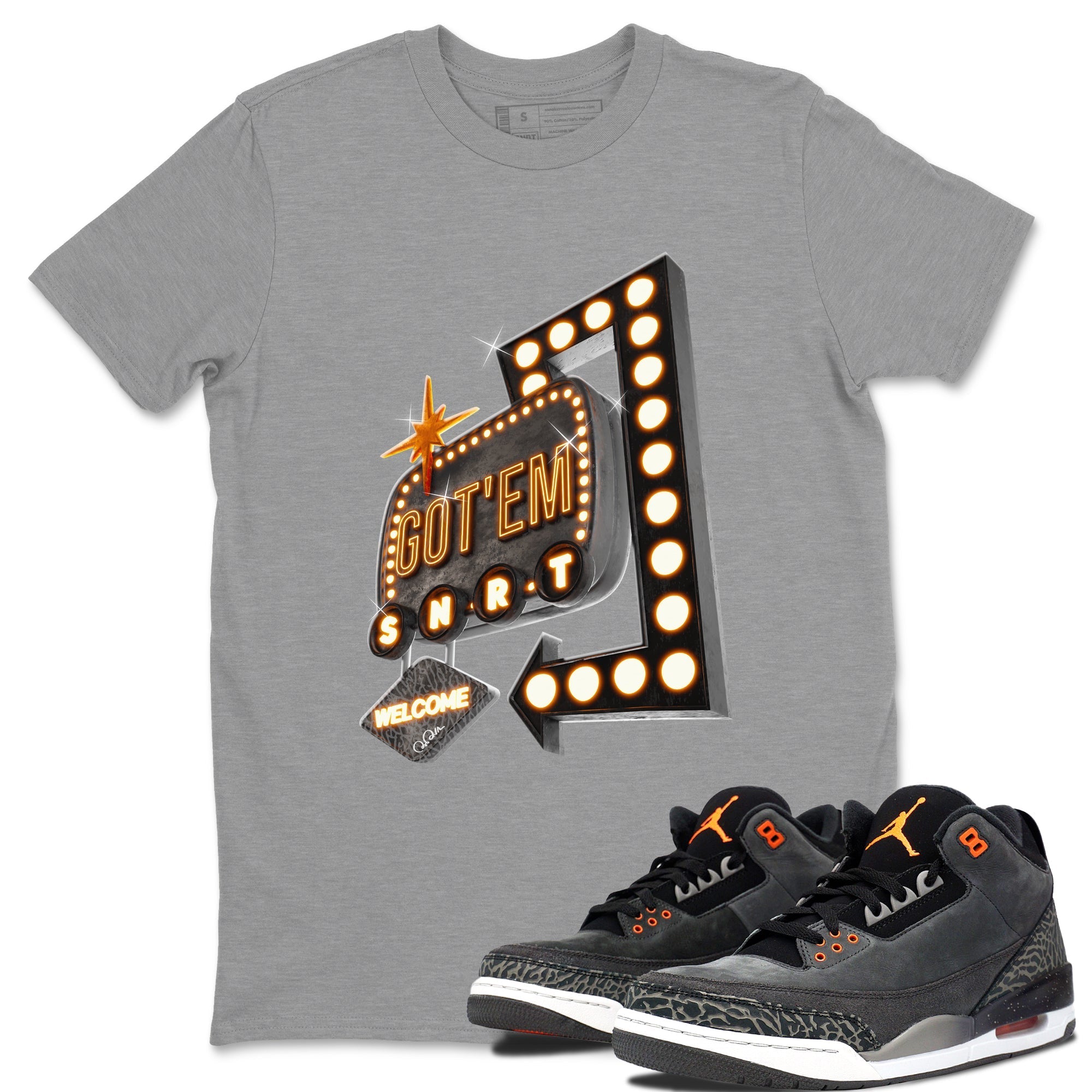 Air Jordan 3 Fear shirt to match jordans Retro Neon Sign sneaker tees AJ3 Fear Drip Gear Zone Unisex Heather Grey 1 T-Shirt