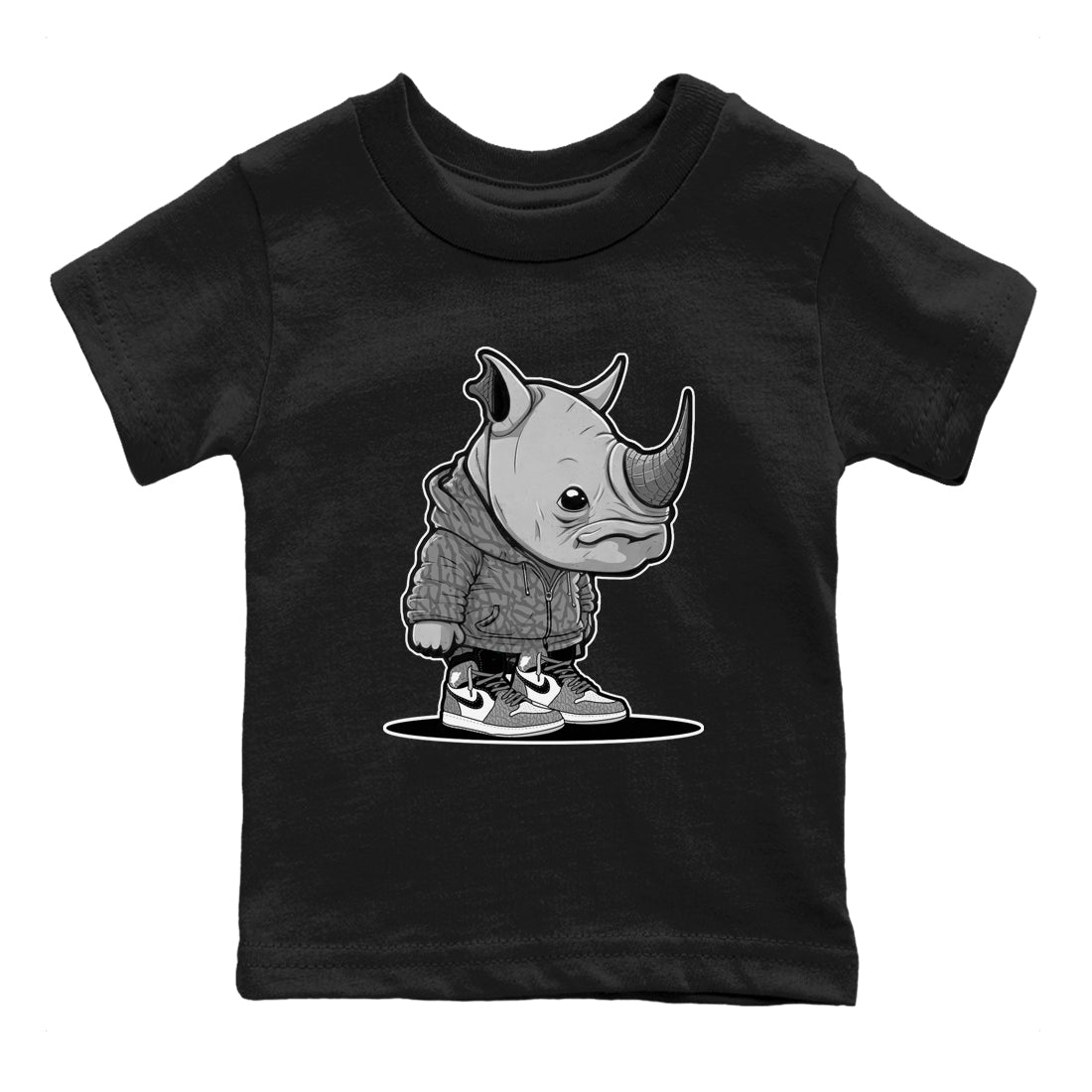 Air Jordan 1 White Cement Sneaker Match Tees Rhino Boy Streetwear Sneaker Shirt Air Jordan 1 White Cement Sneaker Release Tees Kids Shirts Black 2