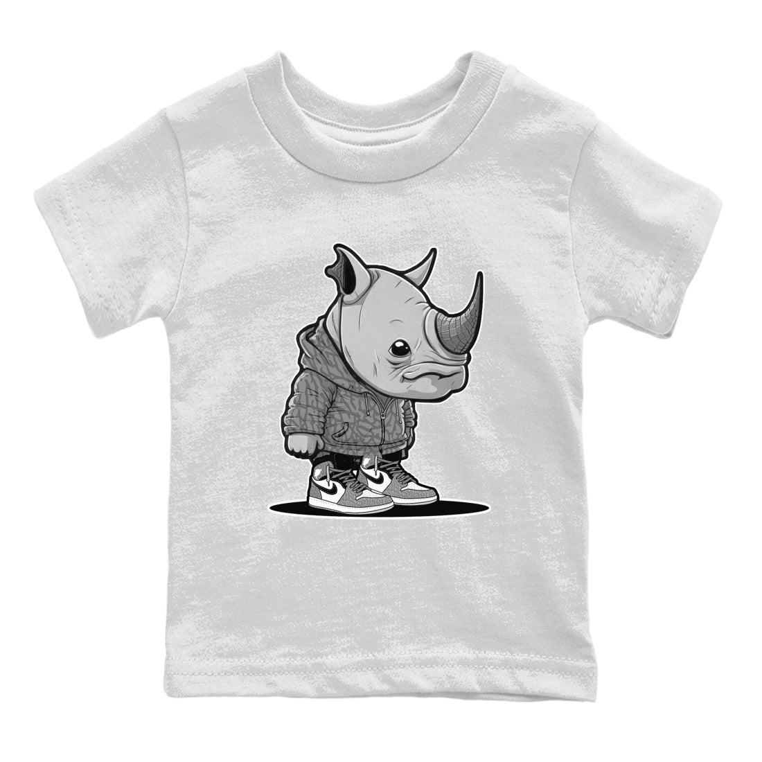 Air Jordan 1 White Cement Sneaker Match Tees Rhino Boy Streetwear Sneaker Shirt Air Jordan 1 White Cement Sneaker Release Tees Kids Shirts White 2