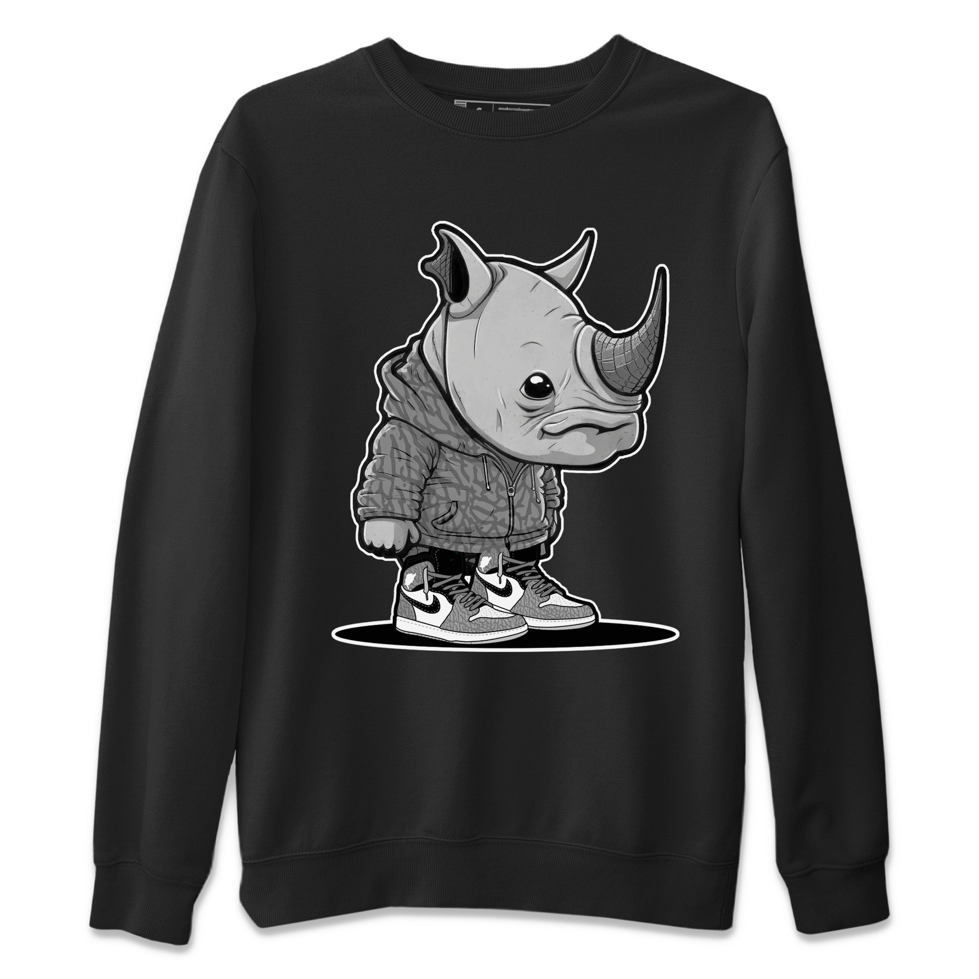 Air Jordan 1 White Cement Sneaker Match Tees Rhino Boy Streetwear Sneaker Shirt Air Jordan 1 White Cement Sneaker Release Tees Unisex Shirts Black 2