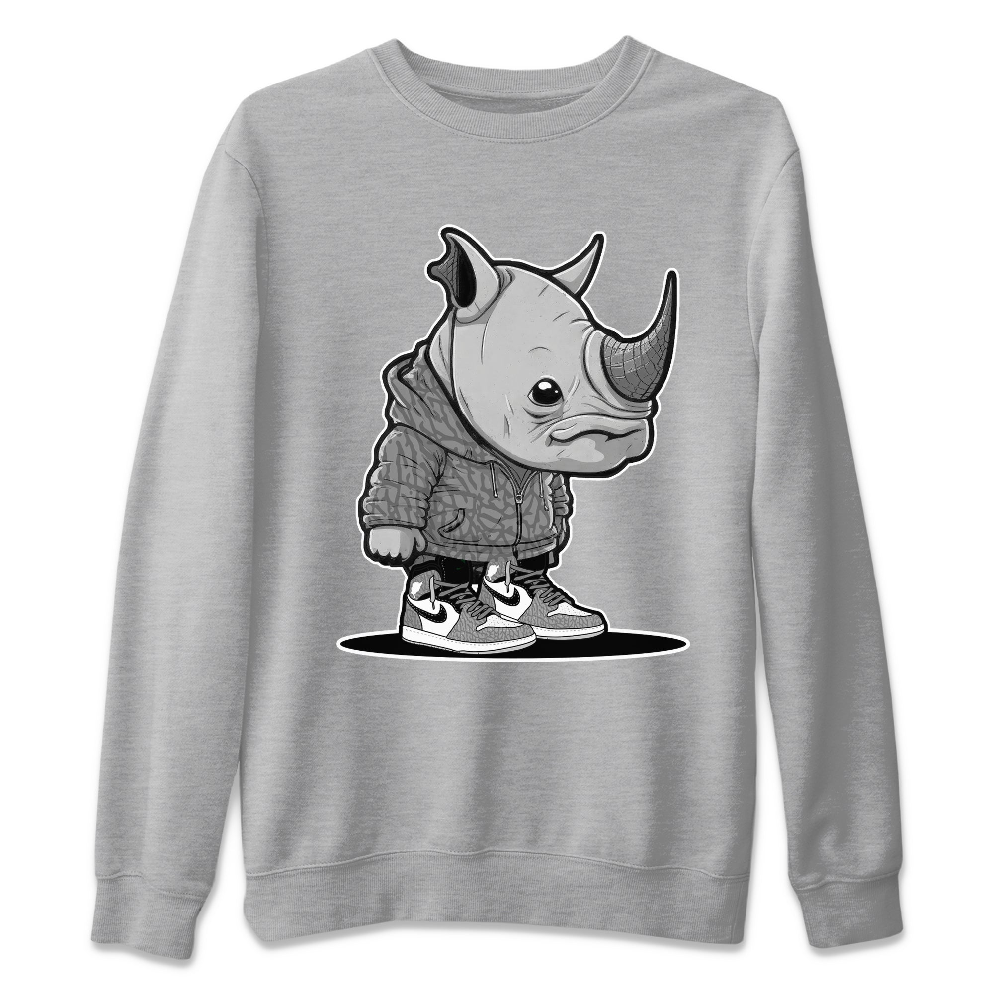 Air Jordan 1 White Cement Sneaker Match Tees Rhino Boy Streetwear Sneaker Shirt Air Jordan 1 White Cement Sneaker Release Tees Unisex Shirts Heather Grey 2