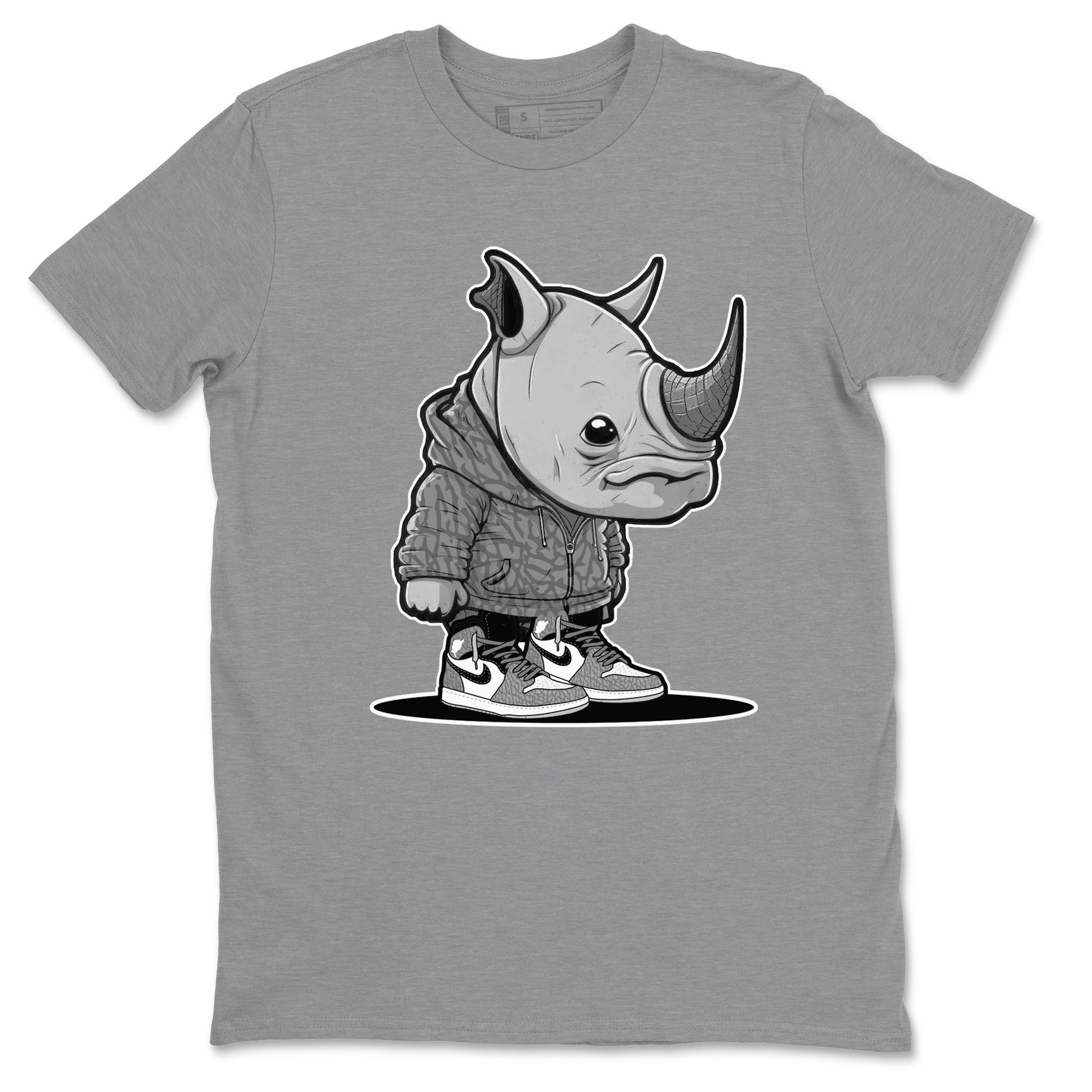 Air Jordan 1 White Cement Sneaker Match Tees Rhino Boy Streetwear Sneaker Shirt Air Jordan 1 White Cement Sneaker Release Tees Unisex Shirts Heather Grey 2
