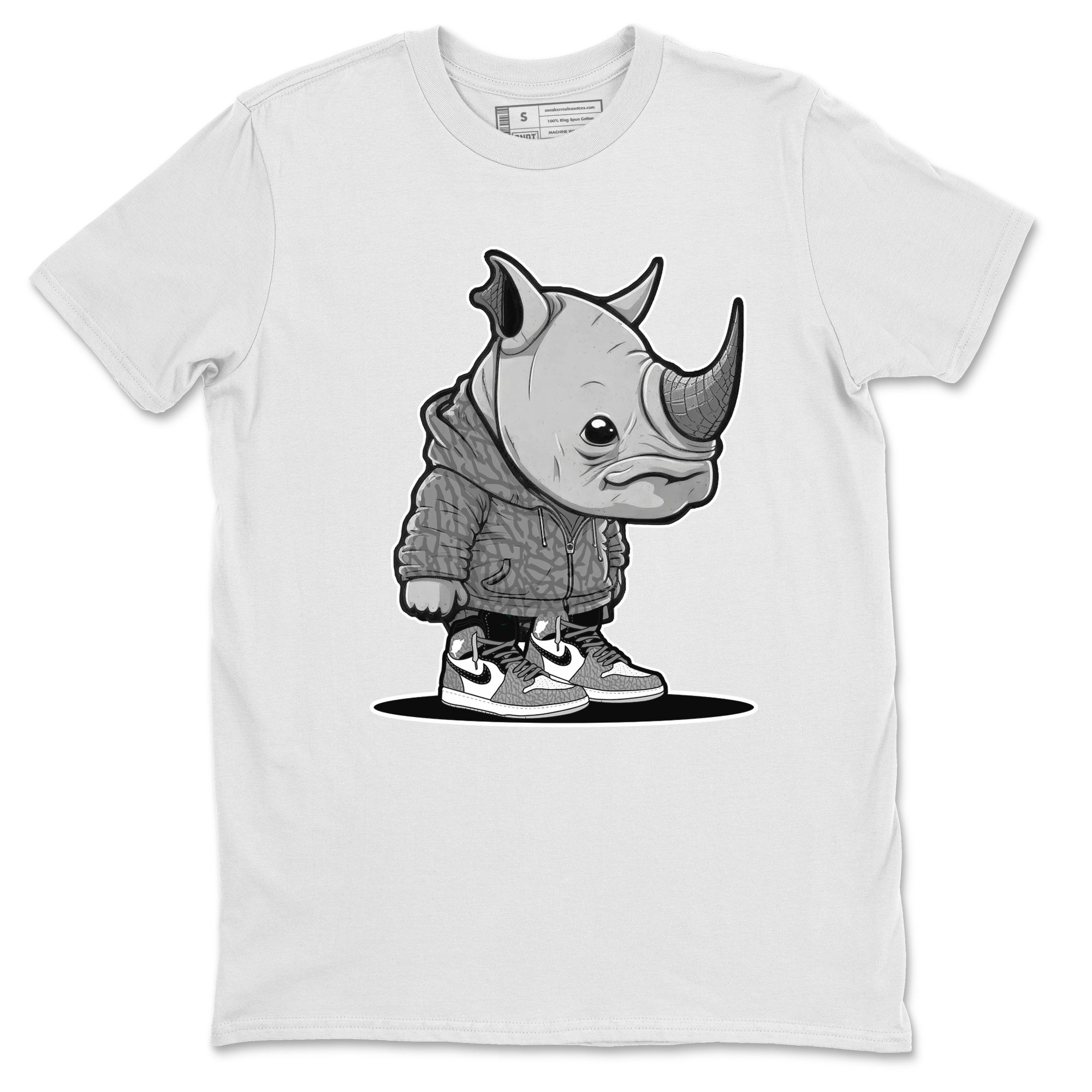 Air Jordan 1 White Cement Sneaker Match Tees Rhino Boy Streetwear Sneaker Shirt Air Jordan 1 White Cement Sneaker Release Tees Unisex Shirts White 2