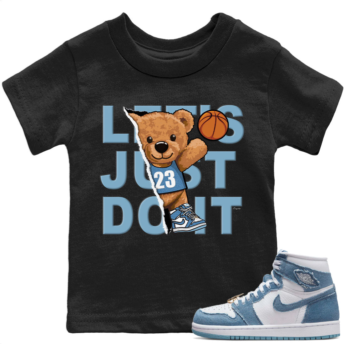 Jordan 1 Denim Sneaker Matching T-Shirt Rib Out Bear Sneaker Tees Jordan 1 Denim Sneaker Release Tees Kids Shirts