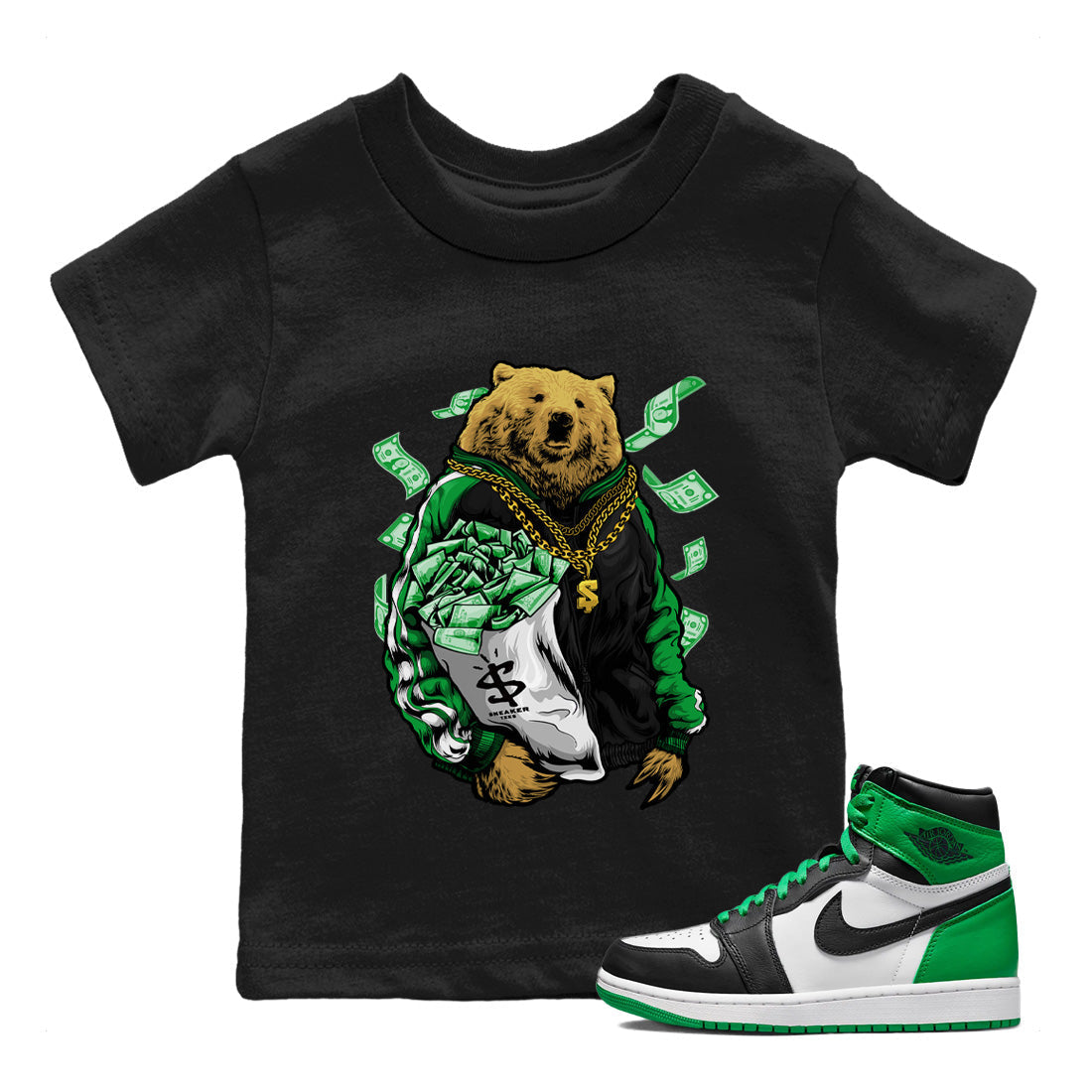 Air Jordan 1 Celtics Shirt To Match Jordans Rich Bear Sneaker Tees Air Jordan 1 Retro Celtics Drip Gear Zone Sneaker Matching Clothing Kids Shirts Black 1