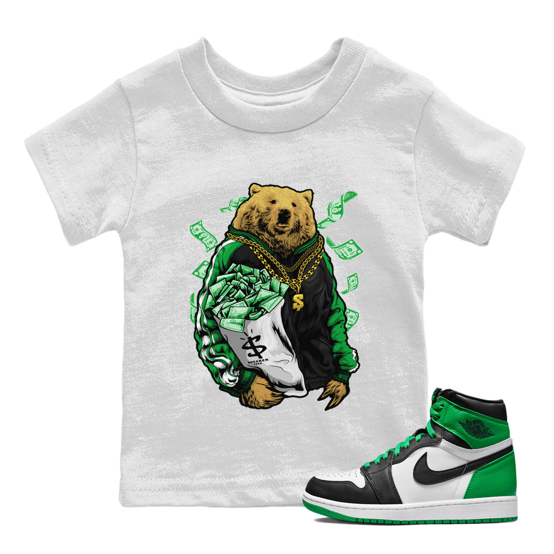 Air Jordan 1 Celtics Shirt To Match Jordans Rich Bear Sneaker Tees Air Jordan 1 Retro Celtics Drip Gear Zone Sneaker Matching Clothing Kids Shirts White 1