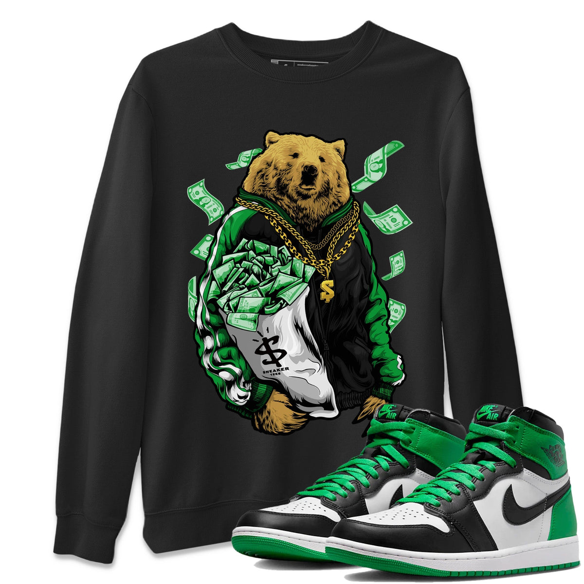 Air Jordan 1 Celtics Shirt To Match Jordans Rich Bear Sneaker Tees Air Jordan 1 Retro Celtics Drip Gear Zone Sneaker Matching Clothing Unisex Shirts Black 1