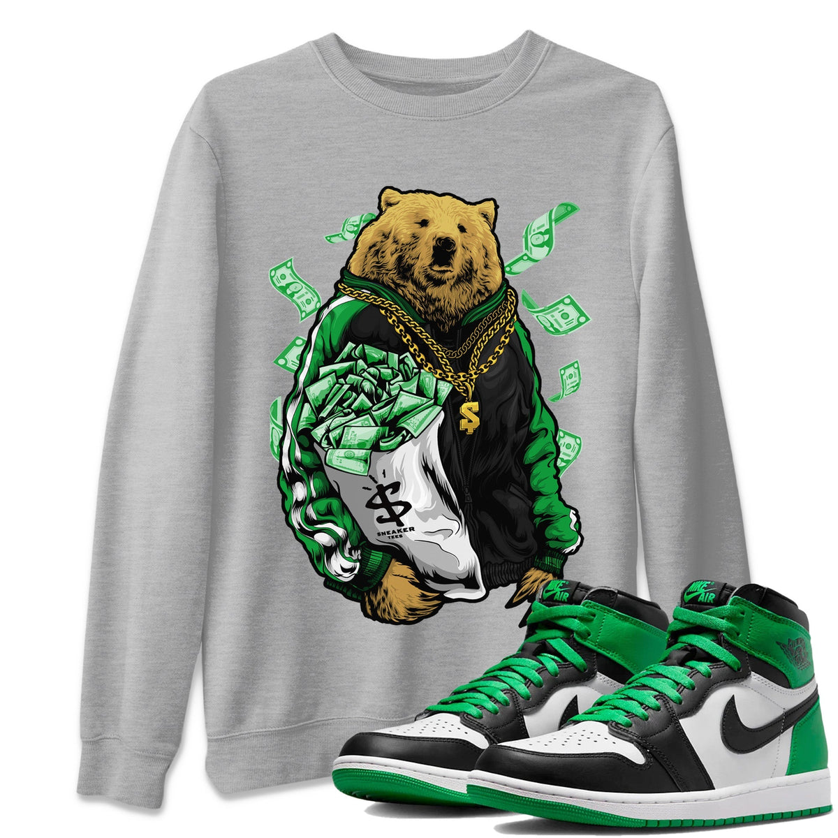 Air Jordan 1 Celtics Shirt To Match Jordans Rich Bear Sneaker Tees Air Jordan 1 Retro Celtics Drip Gear Zone Sneaker Matching Clothing Unisex Shirts Heather Grey 1