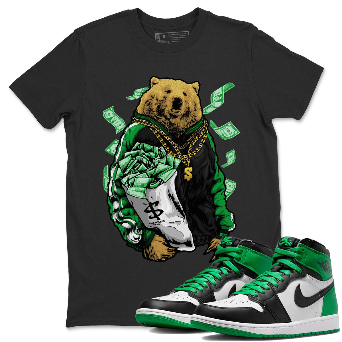 Air Jordan 1 Celtics Shirt To Match Jordans Rich Bear Sneaker Tees Air Jordan 1 Retro Celtics Drip Gear Zone Sneaker Matching Clothing Unisex Shirts Black 1