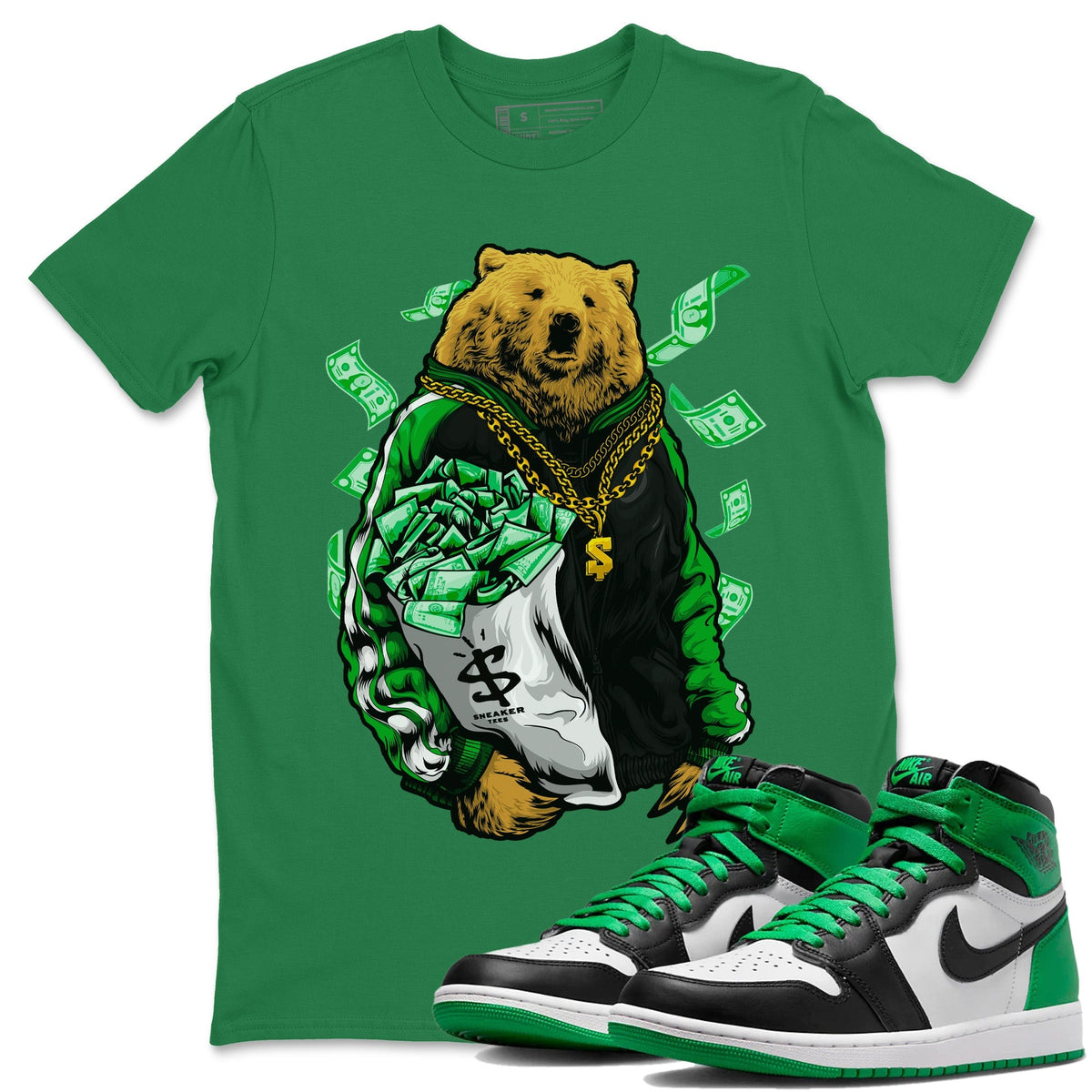Air Jordan 1 Celtics Rich Bear Crew Neck Sneaker Tees Air Jordan 1 Retro Celtics Sneaker T-Shirts Washing and Care Tip
