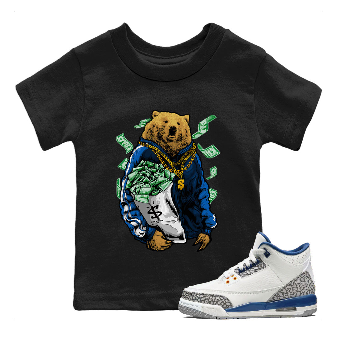 Air Jordan 3 Wizards Shirt To Match Jordans Rich Bear Sneaker Tees Air Jordan 3 Retro Wizards Drip Gear Zone Sneaker Matching Clothing Kids Shirts Black 1