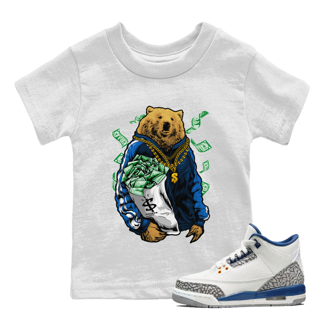Air Jordan 3 Wizards Shirt To Match Jordans Rich Bear Sneaker Tees Air Jordan 3 Retro Wizards Drip Gear Zone Sneaker Matching Clothing Kids Shirts White 1