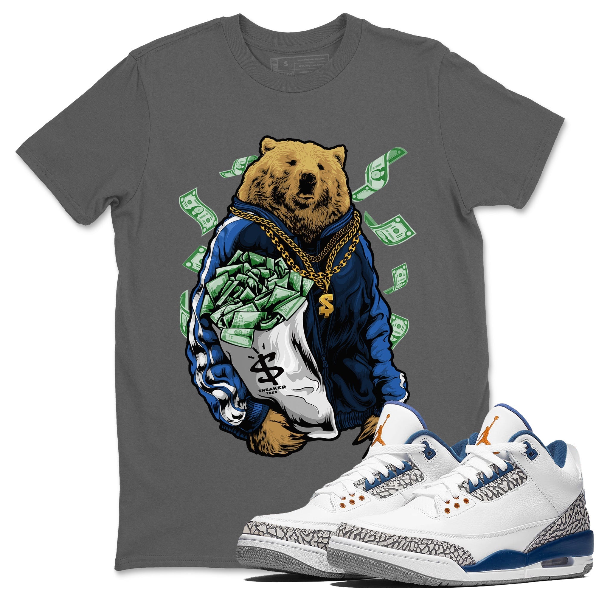 Air Jordan 3 Wizards Rich Bear Crew Neck Sneaker Tees Air Jordan 3 Retro Wizards Sneaker T-Shirts Washing and Care Tip