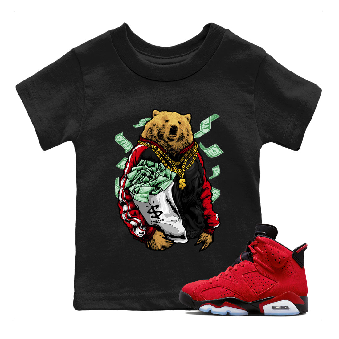 Air Jordan 6 Toro Bravo Shirt To Match Jordans Rich Bear Sneaker Tees Jordan 6 Toro Bravo Drip Gear Zone Sneaker Matching Clothing Kids Shirts Black 1