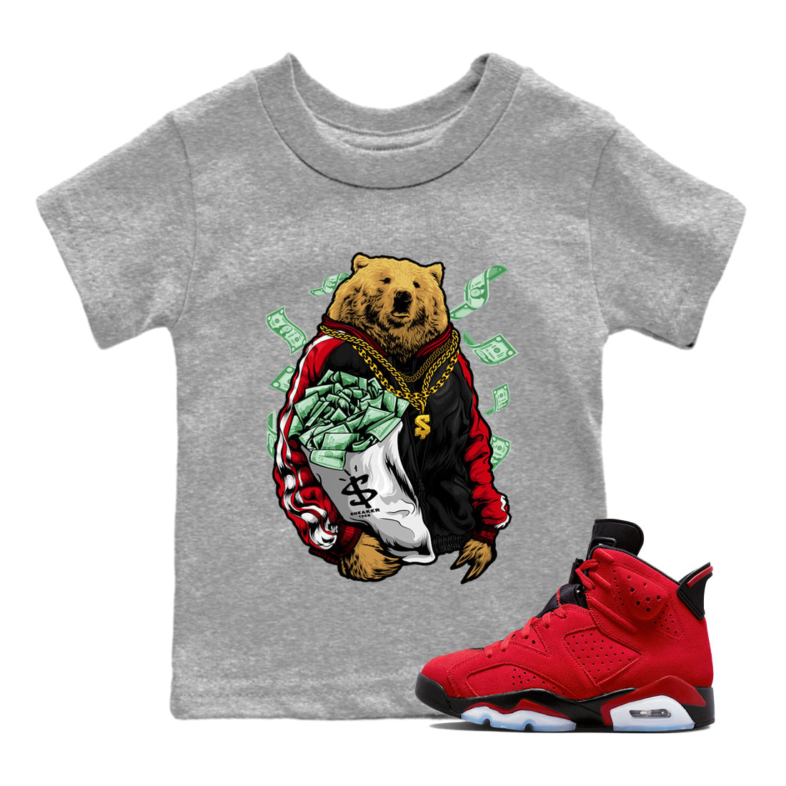 Air Jordan 6 Toro Bravo Rich Bear Baby and Kids Sneaker Tees Jordan 6 Toro Bravo Kids Sneaker Tees Size Chart
