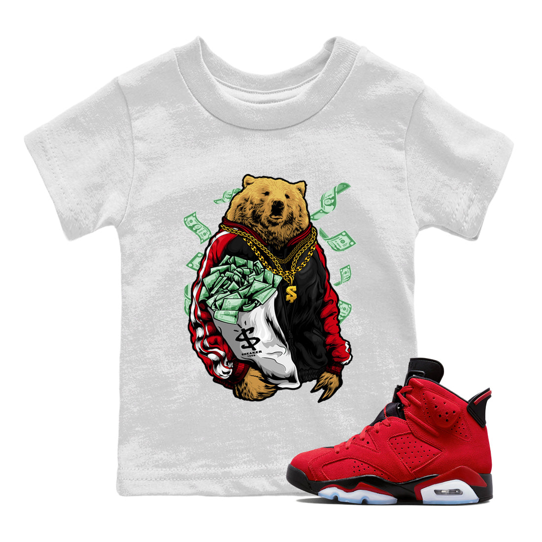 Air Jordan 6 Toro Bravo Shirt To Match Jordans Rich Bear Sneaker Tees Jordan 6 Toro Bravo Drip Gear Zone Sneaker Matching Clothing Kids Shirts White 1