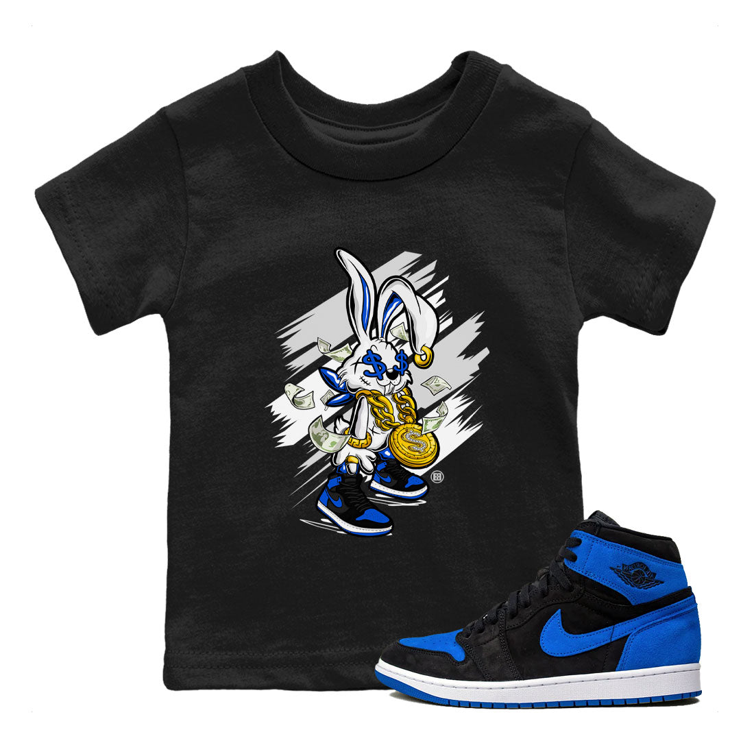 AJ1 Retro Royal Reimagined shirt to match jordans Rich Bunny sneaker tees Air Jordan 1 Royal Reimagined Drip Gear Zones Casual Crew Neck T-Shirt Baby Toddler Black 1 T-Shirt