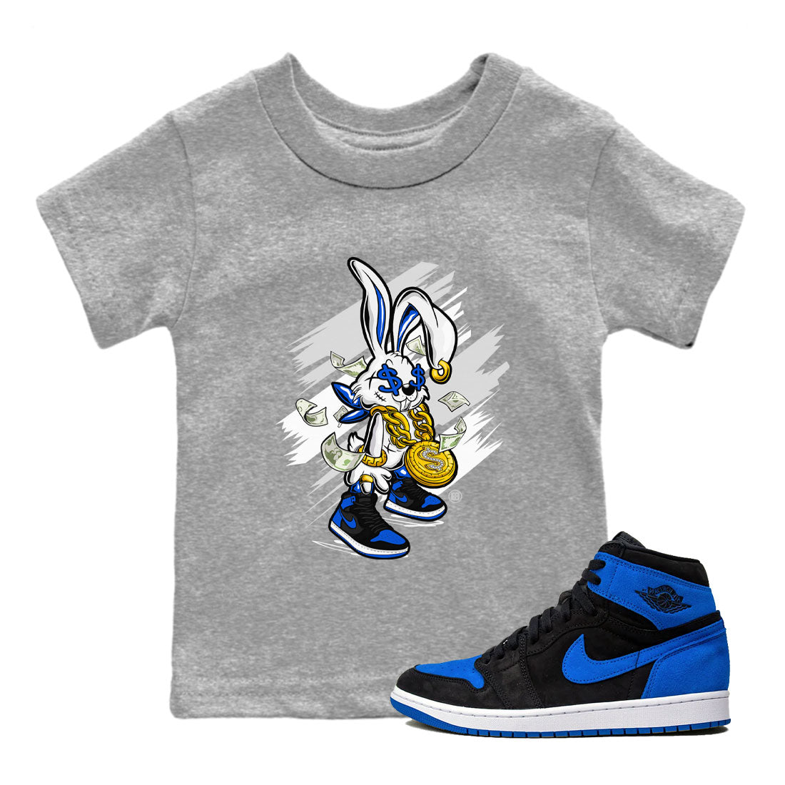 AJ1 Retro Royal Reimagined shirt to match jordans Rich Bunny sneaker tees Air Jordan 1 Royal Reimagined Drip Gear Zones Casual Crew Neck T-Shirt Baby Toddler Heather Grey 1 T-Shirt